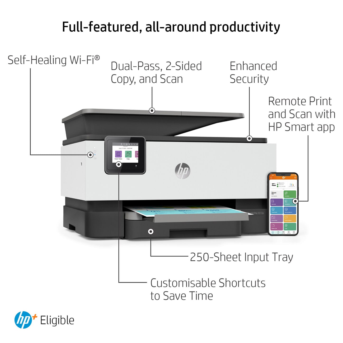HP OfficeJet Pro 9010e Wireless All-in-One Color Printer, Instant Ink; Two-sided printing