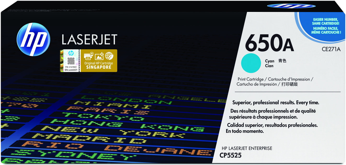 HP 650A Cyan Original LaserJet Toner Cartridge