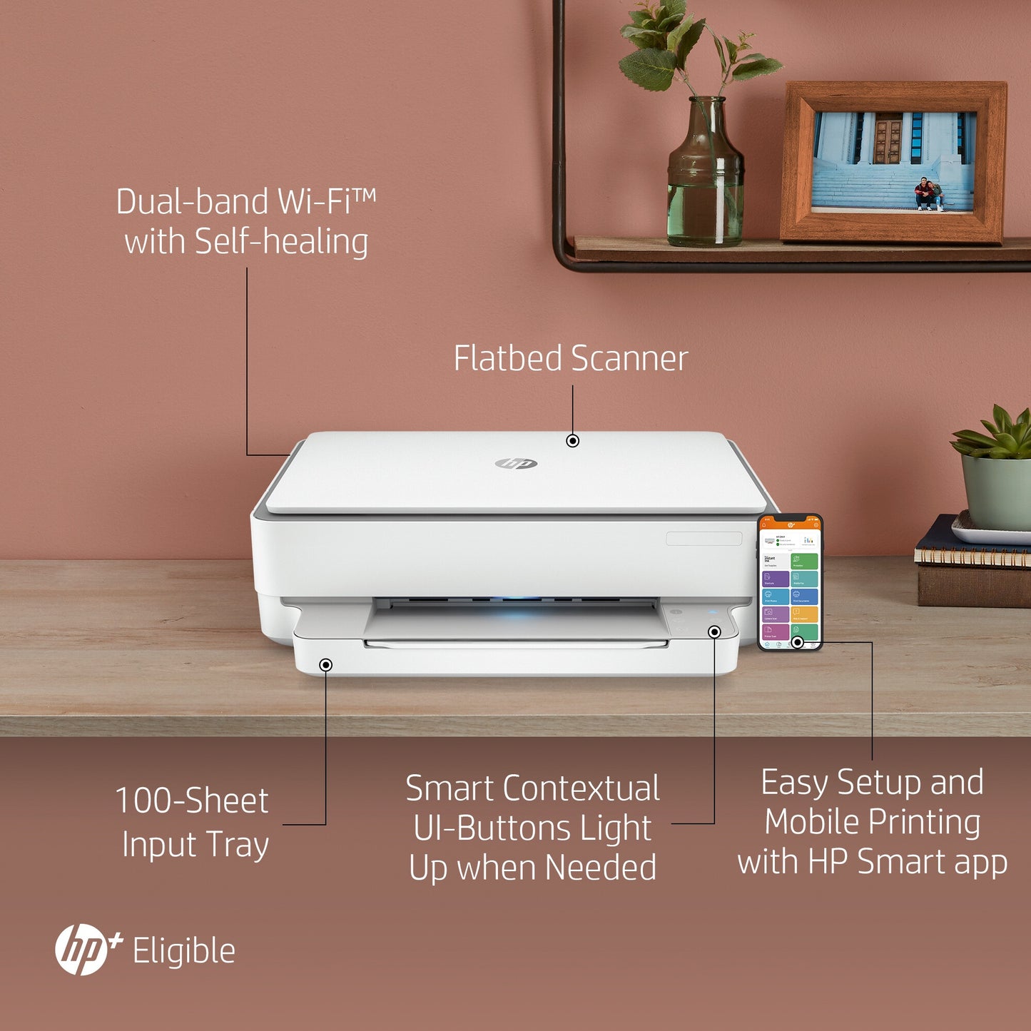 HP ENVY 6020e Wireless All-in-One Color Printer, Instant Ink; Copier, Scanner