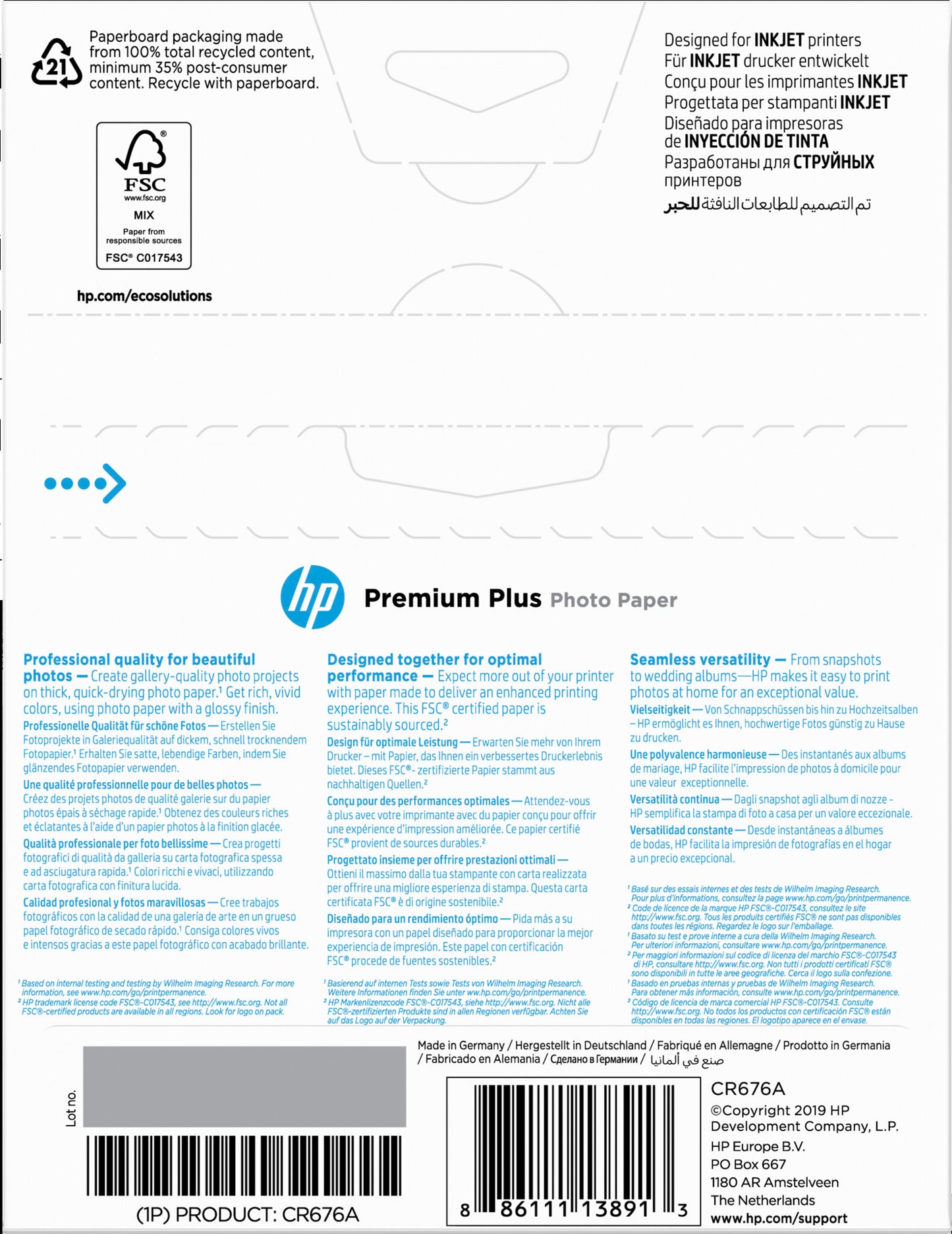 HP Premium Plus Glossy Photo Paper-20 sht/13 x 18 cm