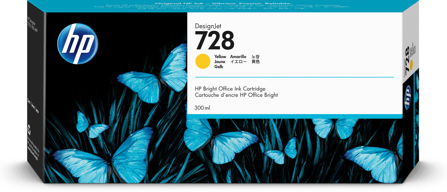 HP 728 300-ml Yellow DesignJet Ink Cartridge