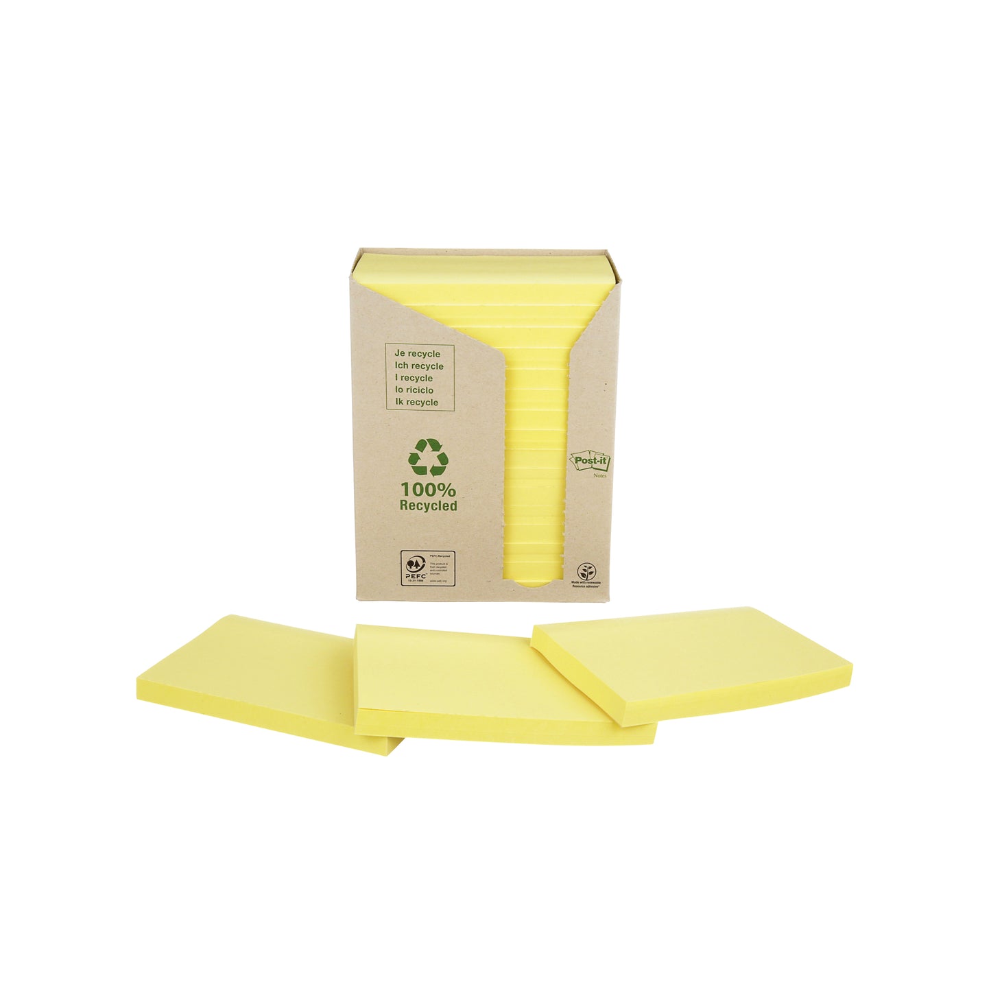Post-it Recycled Notes 76x127mm 100 Sheets Canary Yellow (Pack of 16) 655-1T