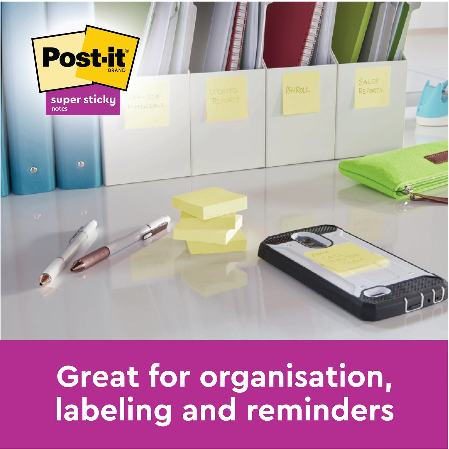 Post-it Super Sticky Notes Canary Yellow Cabinet 76x76mm (Pack of 24)