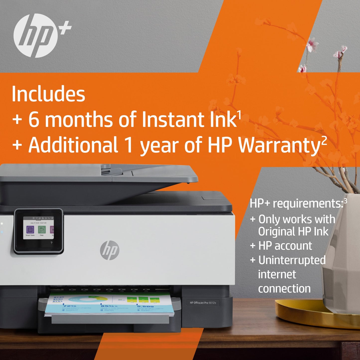 HP OfficeJet Pro 9012e Wireless All-in-One Color Printer, Instant Ink; Two-sided printing