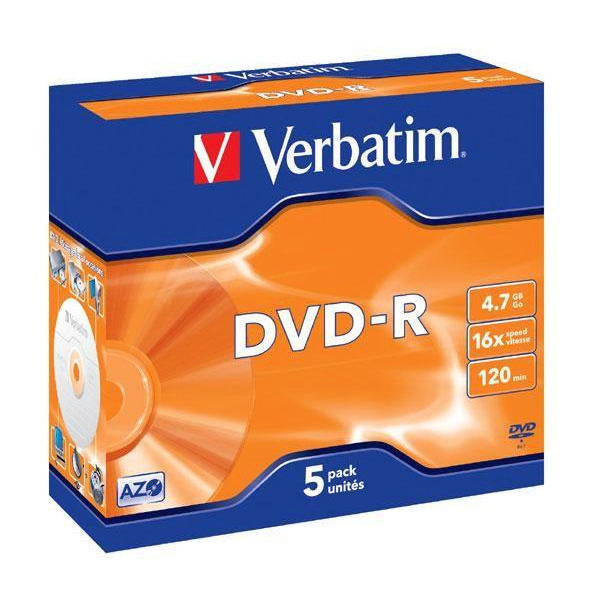 Verbatim DVD-R Speed Jewel Case 4x 4.7GB (Pack of 5) 43246