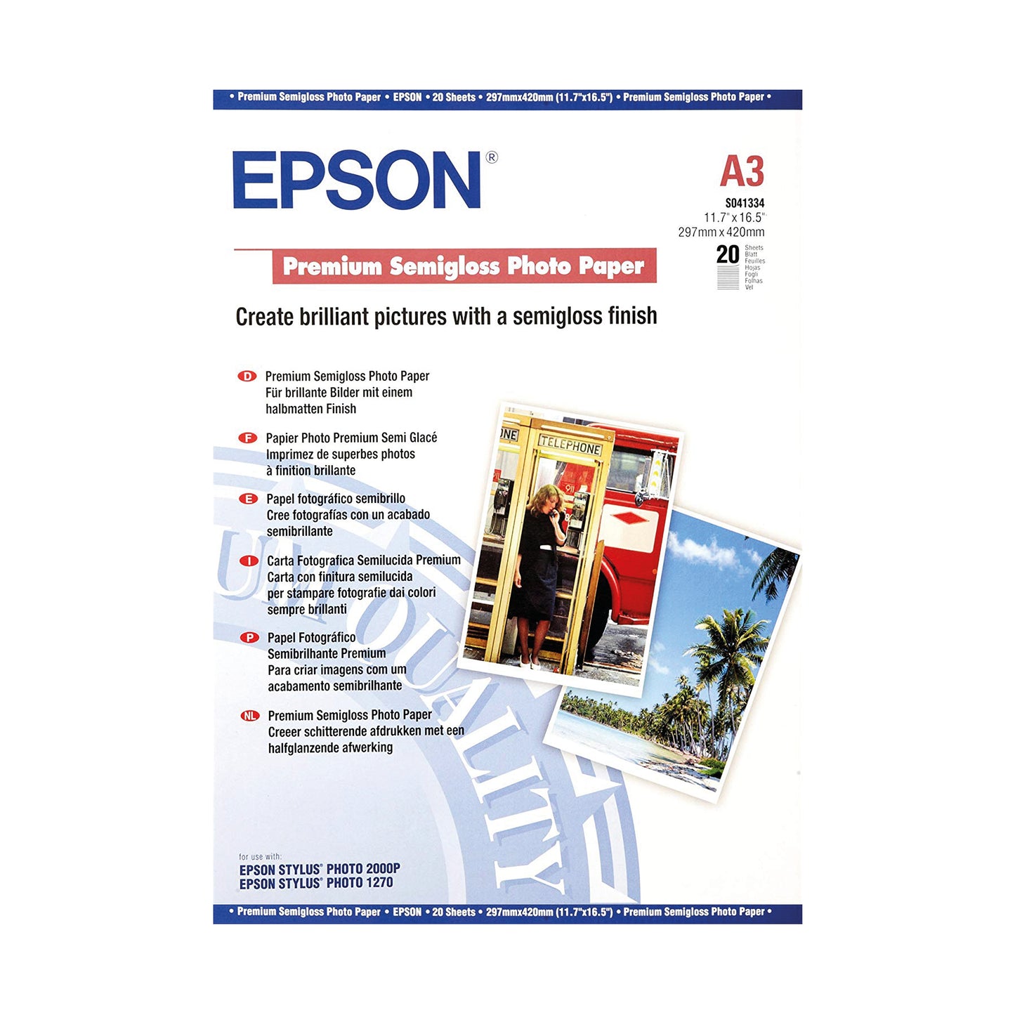 Epson A3 Premium Semi-Gloss Photo Paper (Pack of 20) C13S041334
