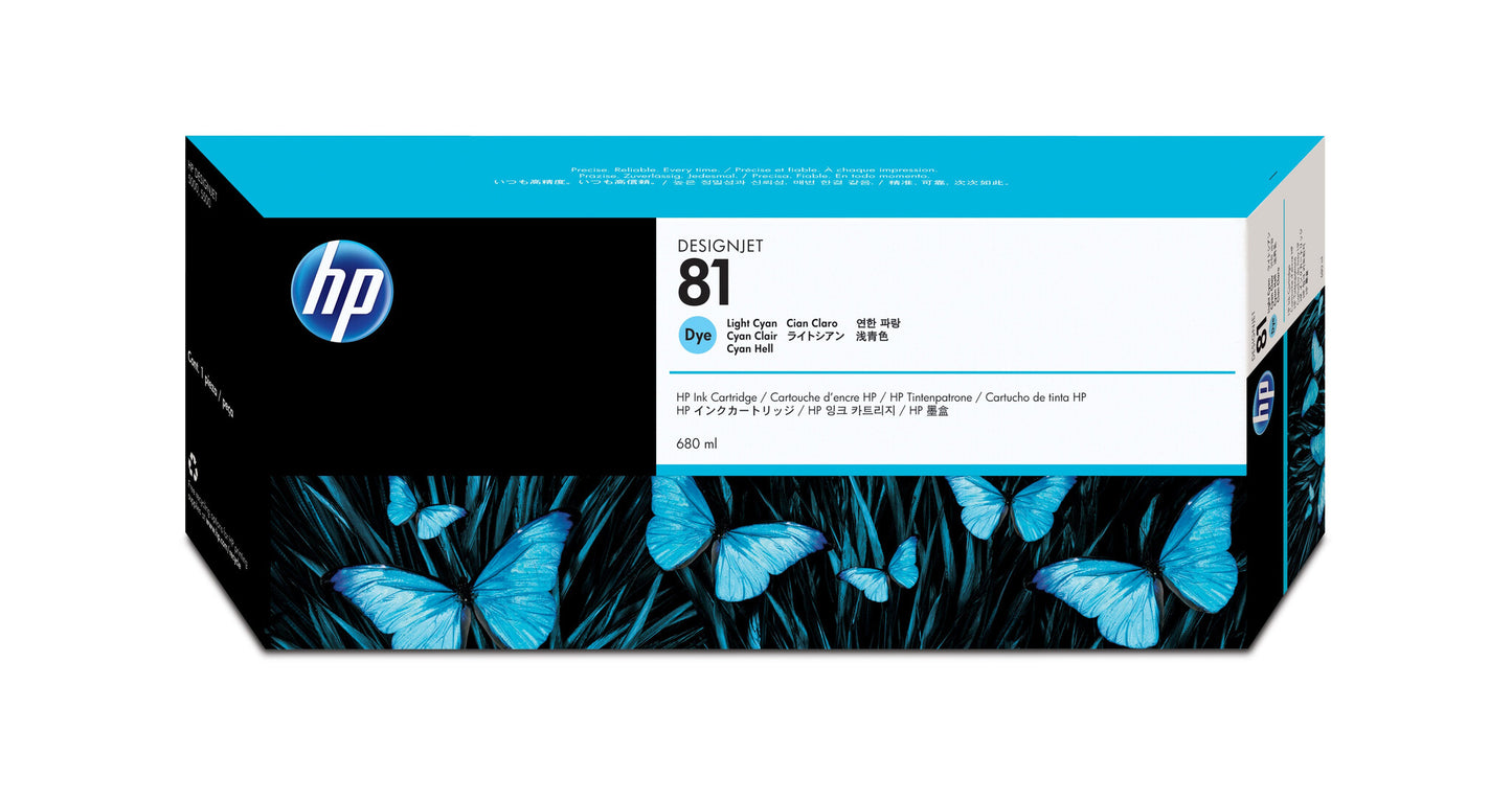 HP 81 680-ml Light Cyan DesignJet Dye Ink Cartridge