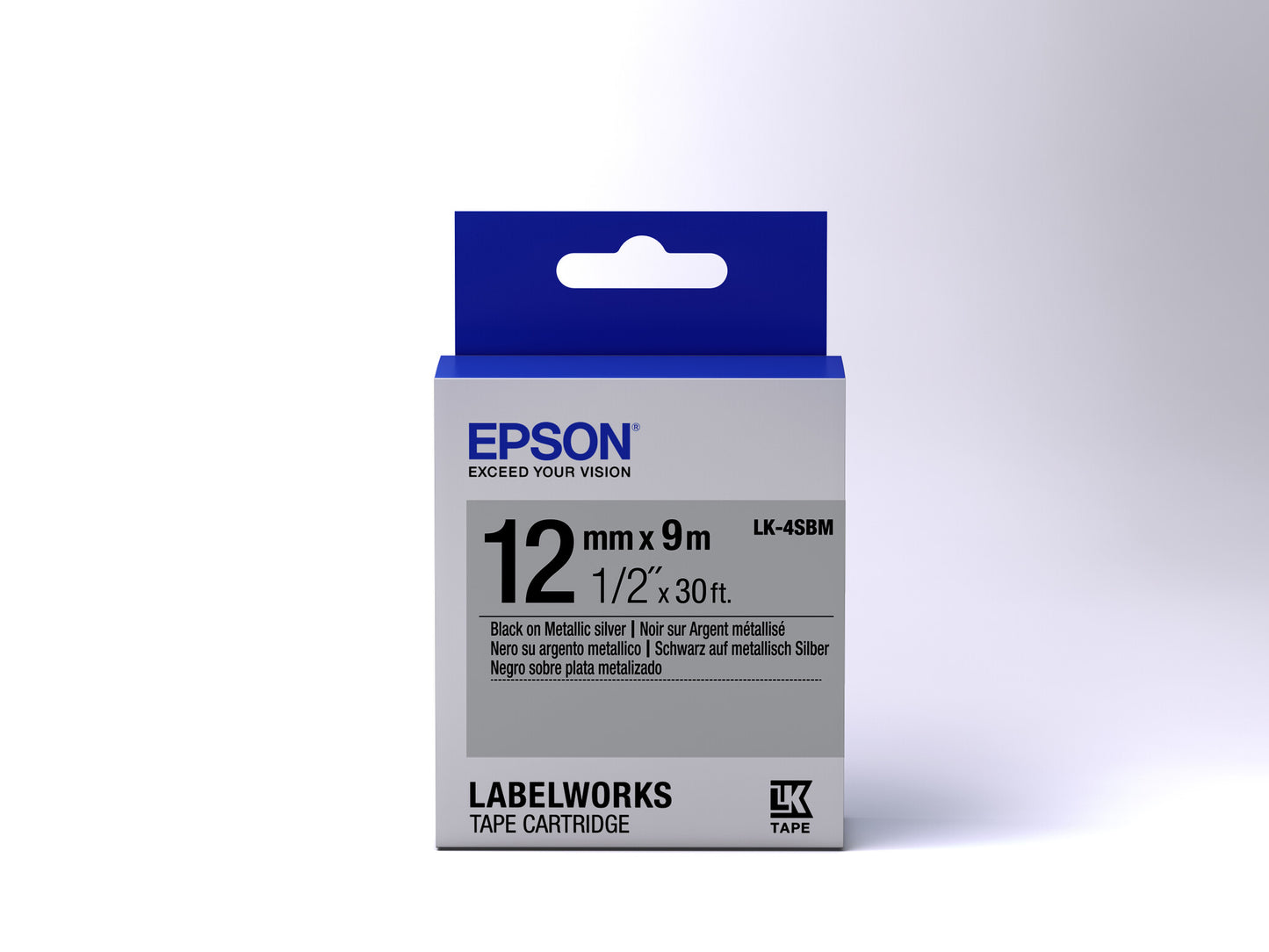 Epson Label Cartridge Metallic LK-4SBM Black/Silver 12mm (9m)