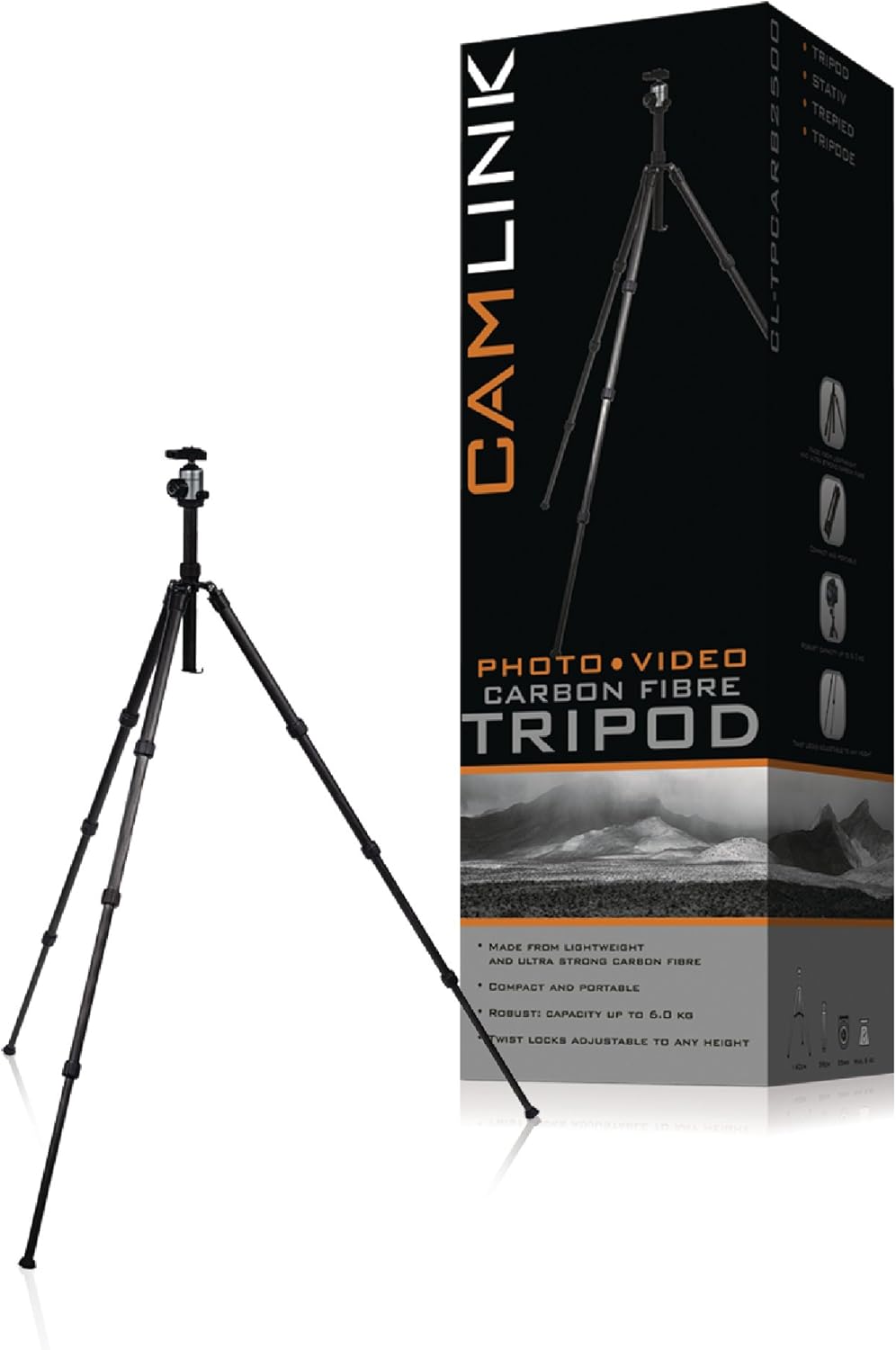 CAMLINK CARBON TRIPOD 139CM BLACK, CL-TPCARB2500