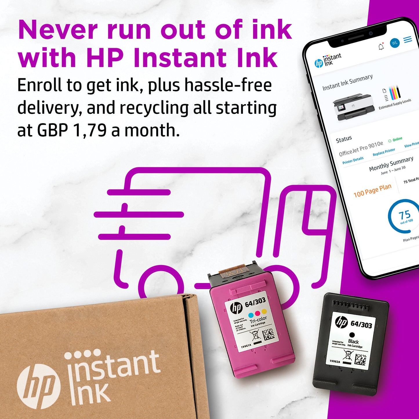 HP OfficeJet Pro 9010e Wireless All-in-One Color Printer, Instant Ink; Two-sided printing