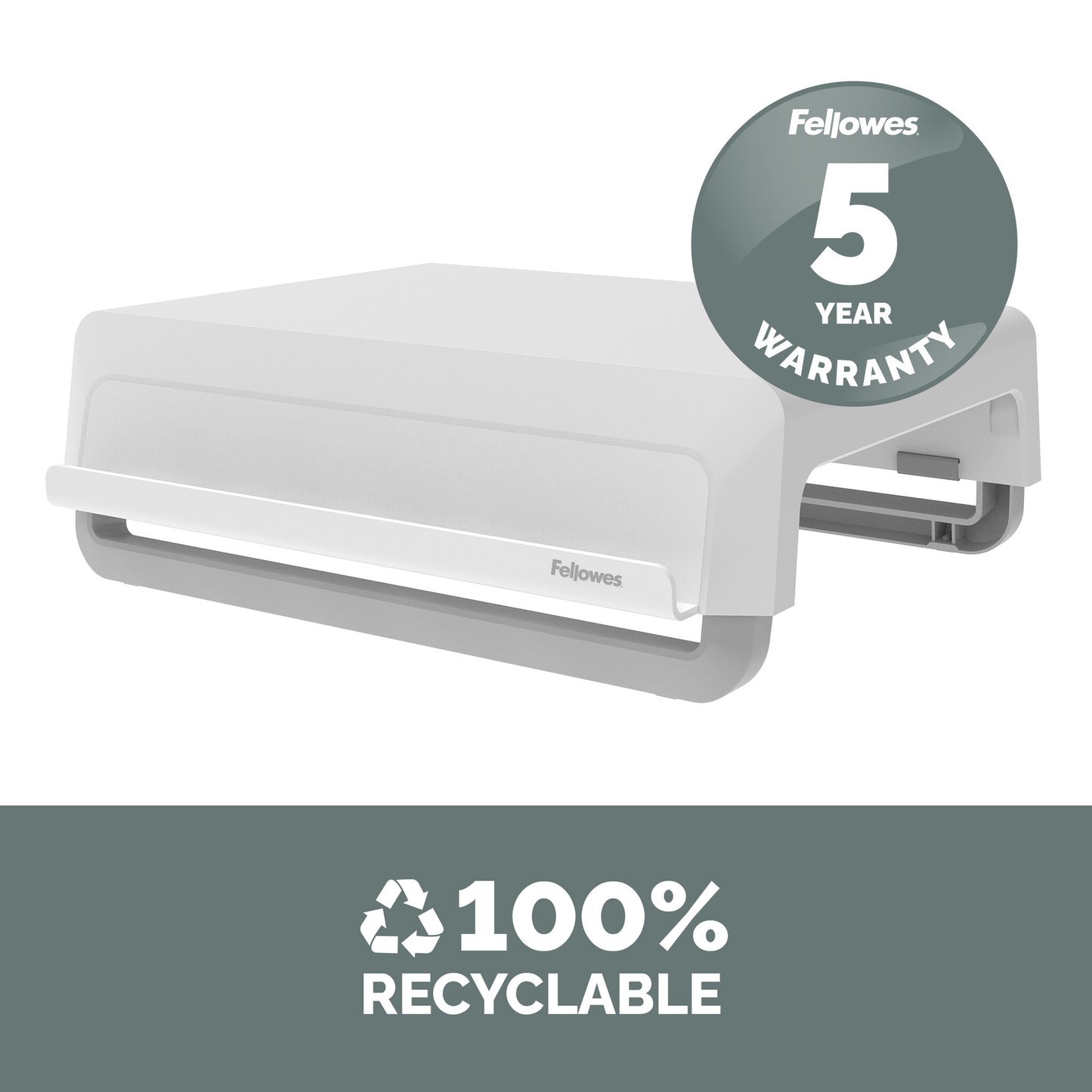 Fellowes Computer Monitor Stand with 3 Height Adjustments - Breyta Monitor Riser with Cable Management - Ergonomic Adjustable Monitor Stand for Computers - Max Weight 15KG - White