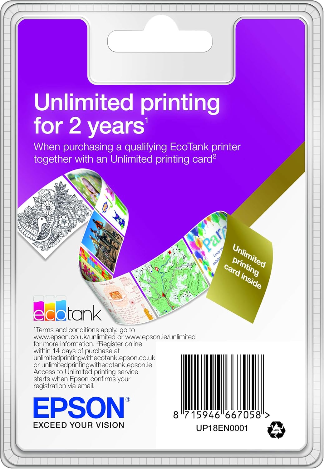 EPSON ECOTANK 2 YEAR UNLIMITED PRINT CARD, UP18EN0001
