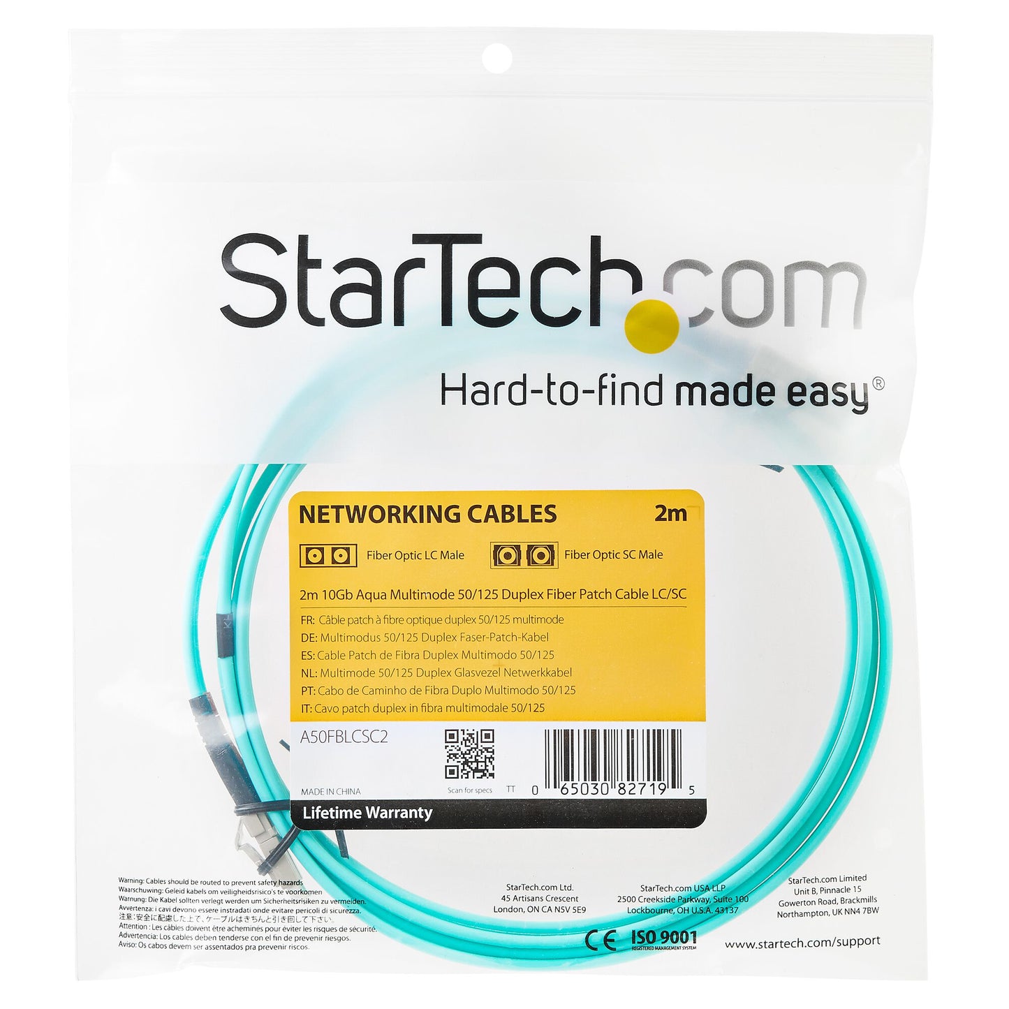 StarTech.com Fiber Optic Cable - 10 Gb Aqua - Multimode Duplex 50/125 - LSZH - LC/LC - 2 m~2m (6ft) LC/UPC to LC/UPC OM3 Multimode Fiber Optic Cable, Full Duplex 50/125µm Zipcord Fiber, 100G Networks, LOMMF/VCSEL,
