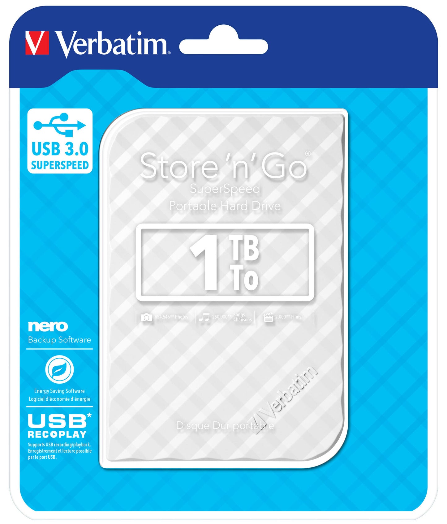 Verbatim Store 'n' Go USB 3.0 Hard Drive 1TB White