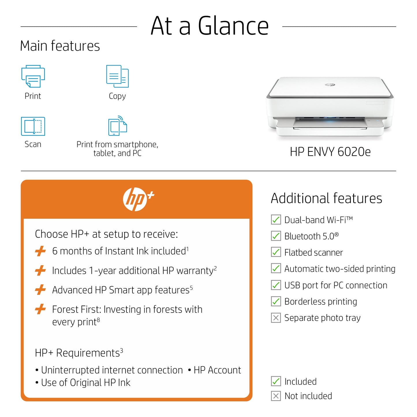 HP ENVY 6020e Wireless All-in-One Color Printer, Instant Ink; Copier, Scanner
