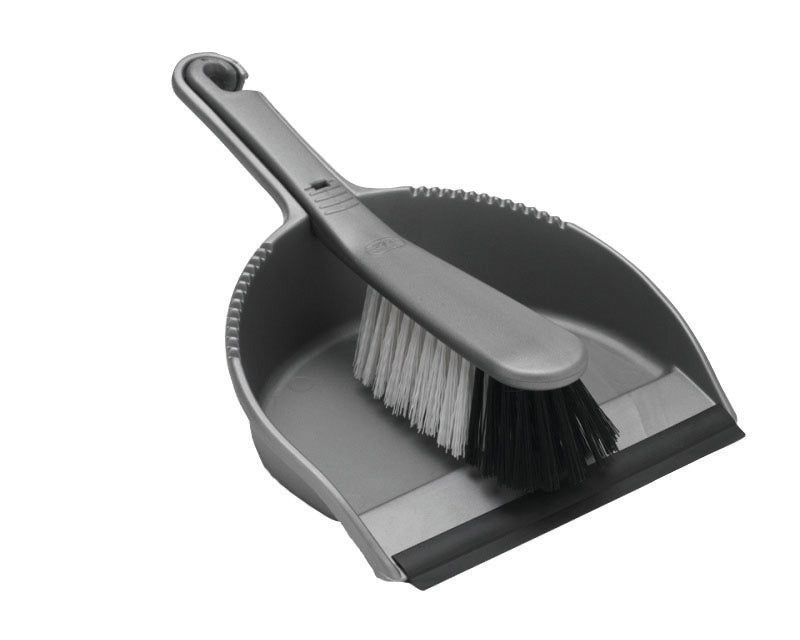 Addis Dustpan and Soft Brush Set Metallic (Serrated edge to clean brush bristles) 510390