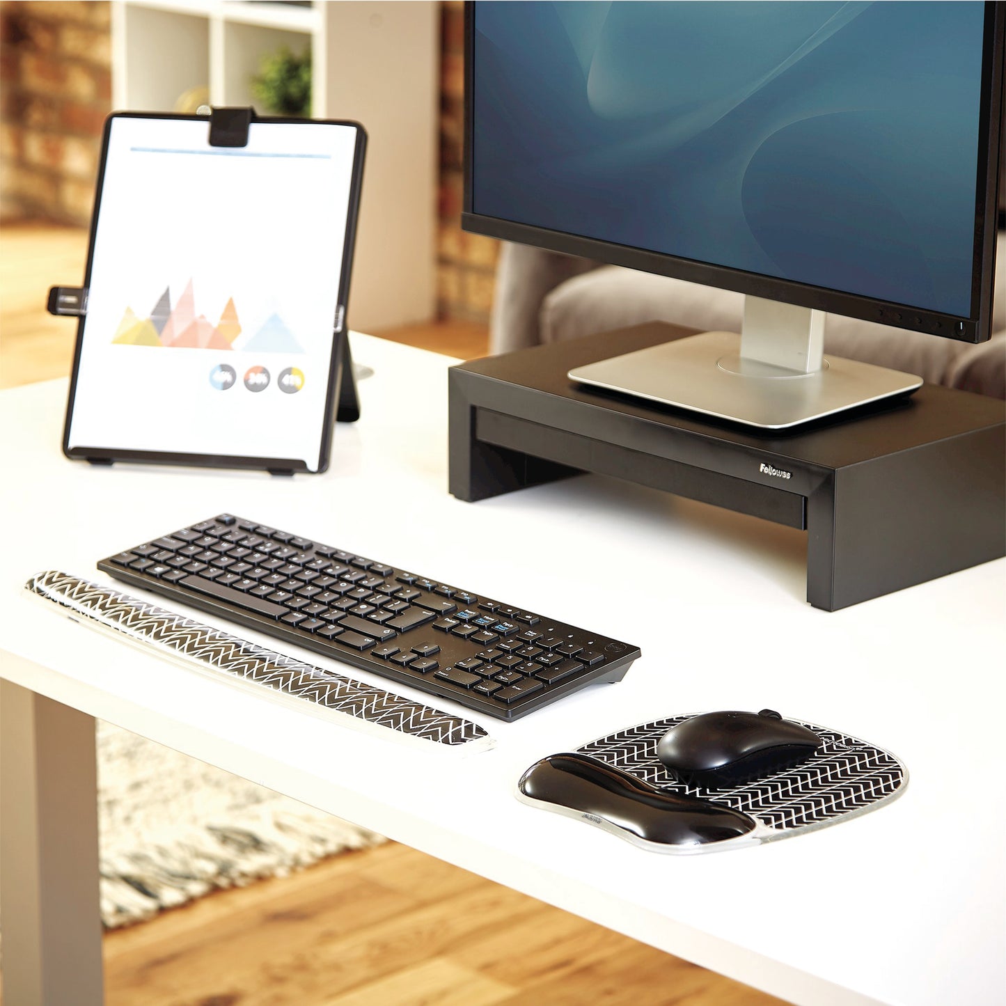 Fellowes Photo Gel Mouse Mat with Wristrest Chevron Design 9653401