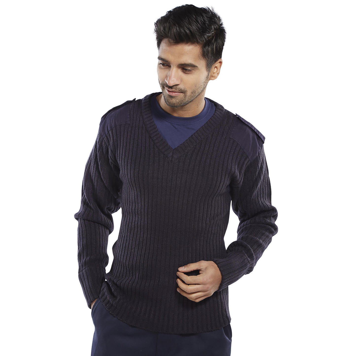 Beeswift Acrylic Mod V-Neck Sweater Navy Blue 2XL