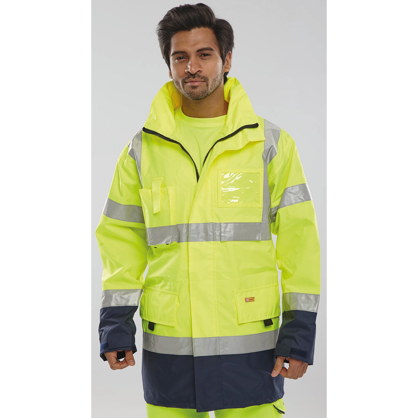 Beeswift Two Tone Breathable High Visibility Traffic Jacket Saturn Yellow/Navy Blue 4XL