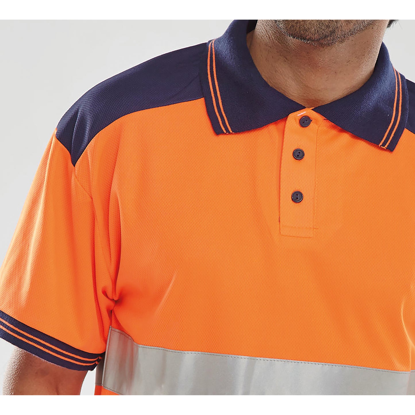 Beeswift PK Two Tone High Visibility Short Sleeve Polo Shirt Orange/Navy Blue 2XL