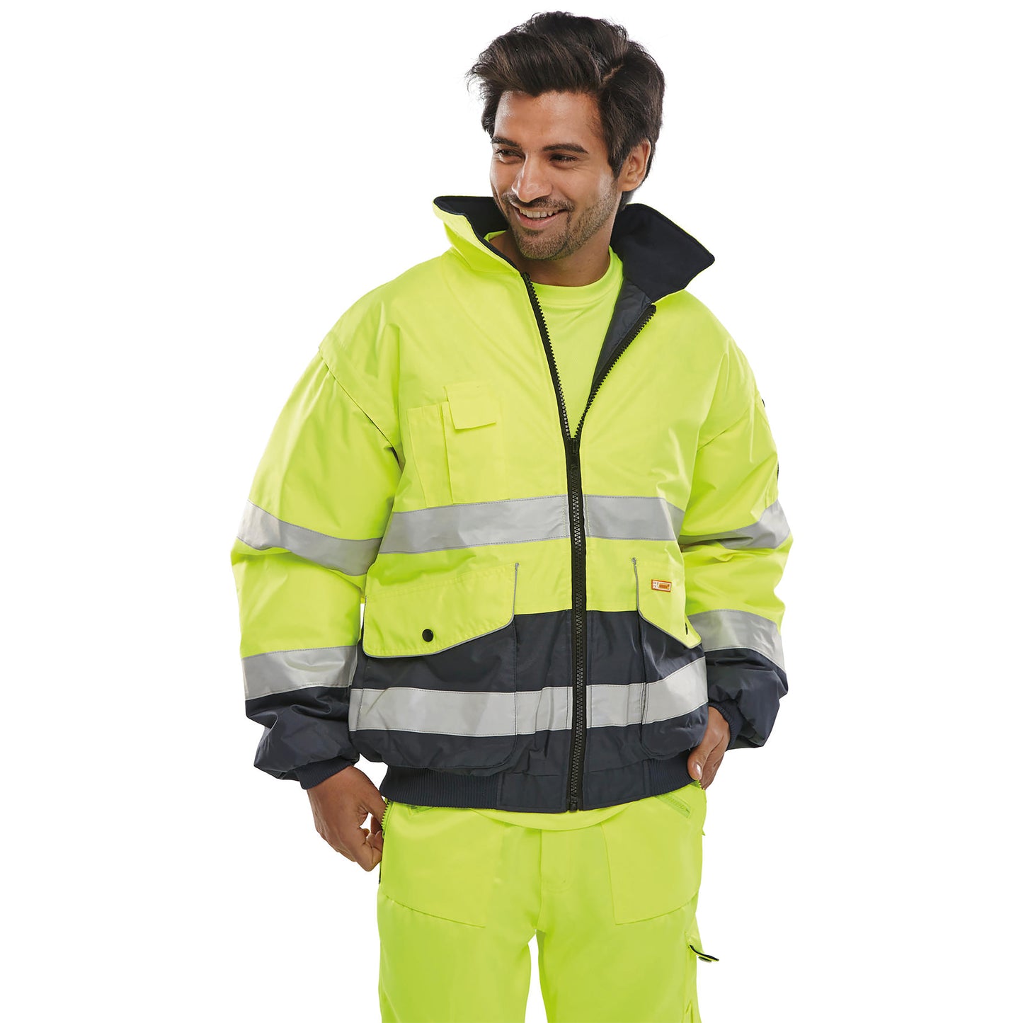 Beeswift Europa High Visibility Bomber Jacket Saturn Yellow/Navy Blue M