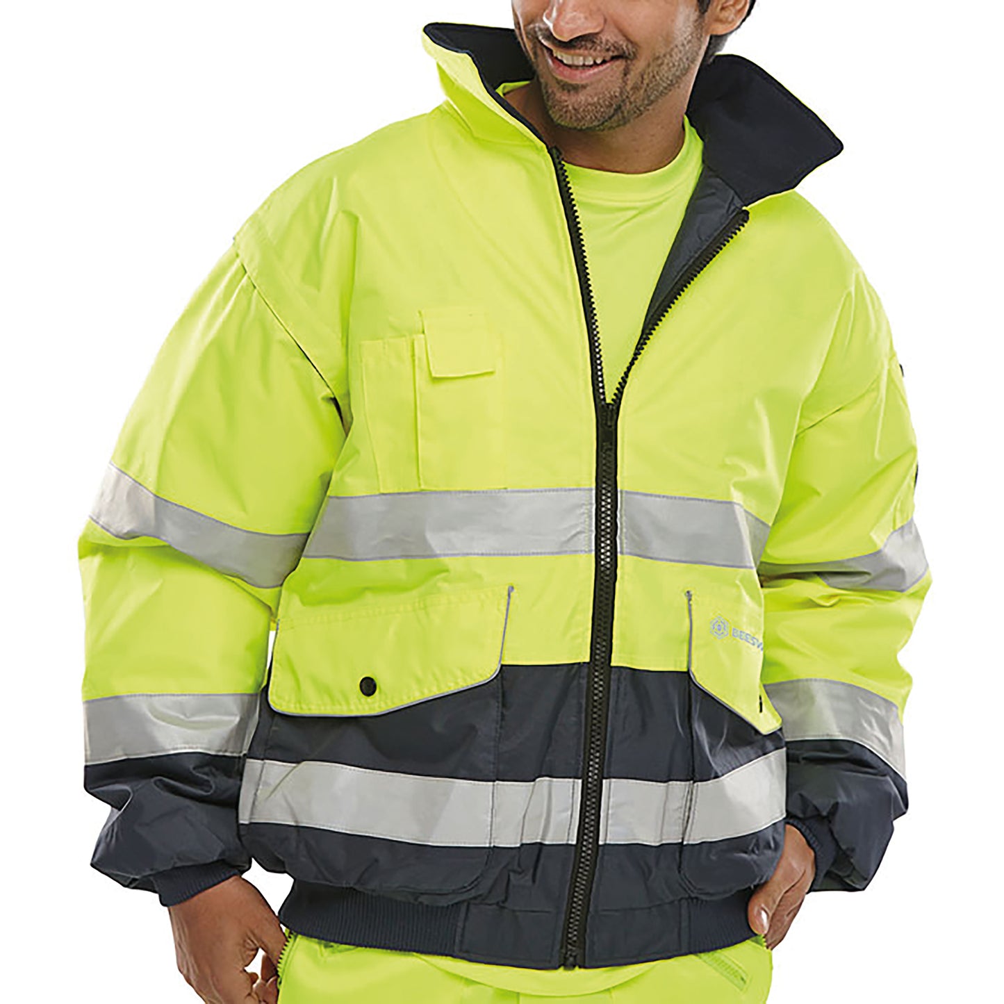 Beeswift Europa High Visibility Bomber Jacket Saturn Yellow/Navy Blue 3XL