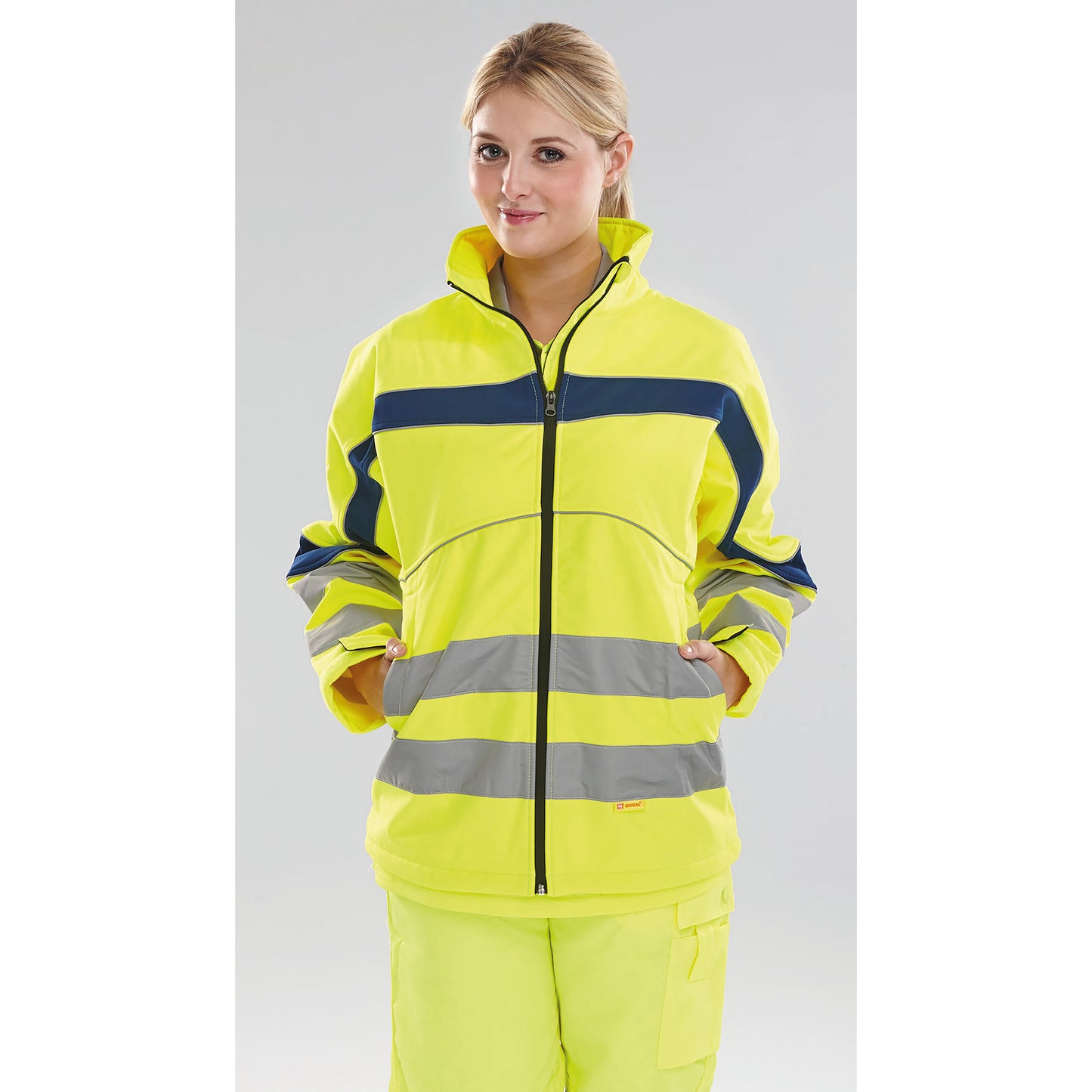 Beeswift Eton High Visibility Soft Shell Jacket Saturn Yellow/Navy Blue 3XL