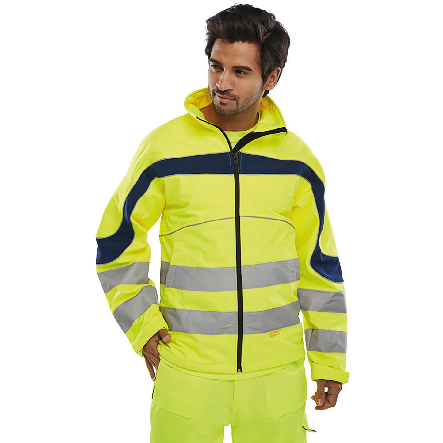 Beeswift Eton High Visibility Soft Shell Jacket Saturn Yellow/Navy Blue 3XL