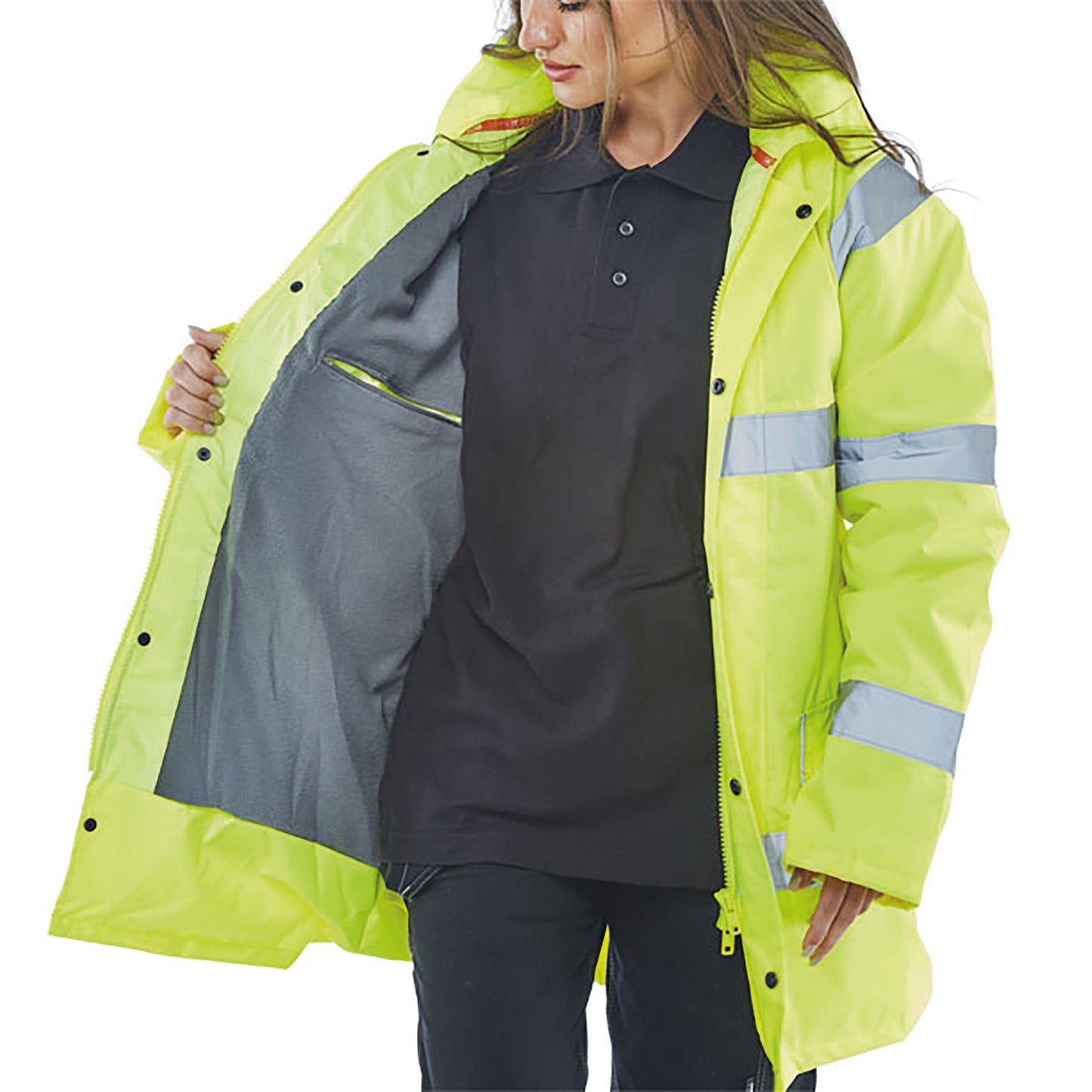 Beeswift Fleece Lined High Visibility Traffic Jacket Saturn Yellow 5XL