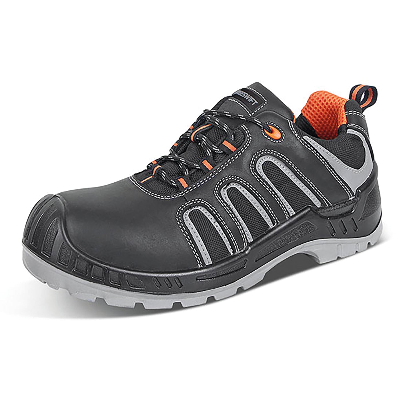Beeswift Non Metallic S3 Lace Up Water Resistant Trainer 1 Pair Black/Orange 06.5