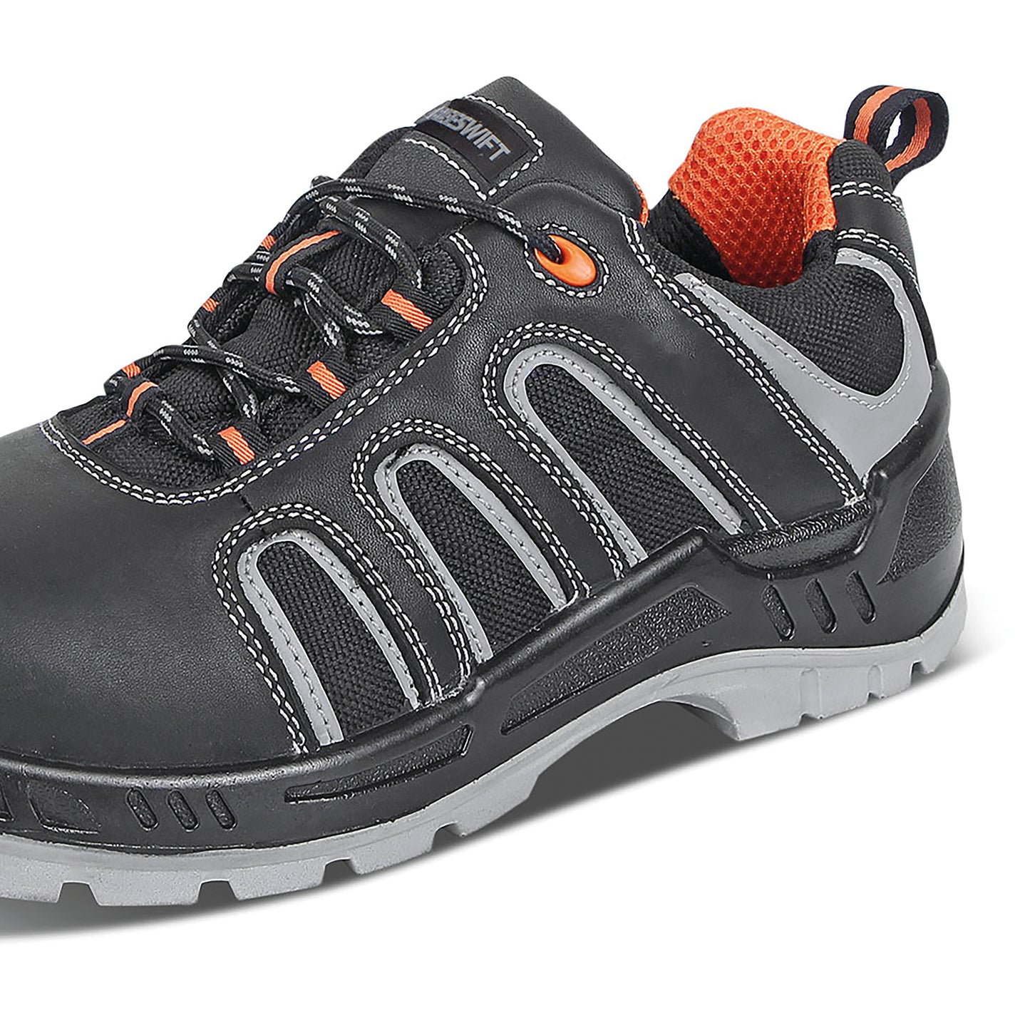 Beeswift Non Metallic S3 Lace Up Water Resistant Trainer 1 Pair Black/Orange 06.5