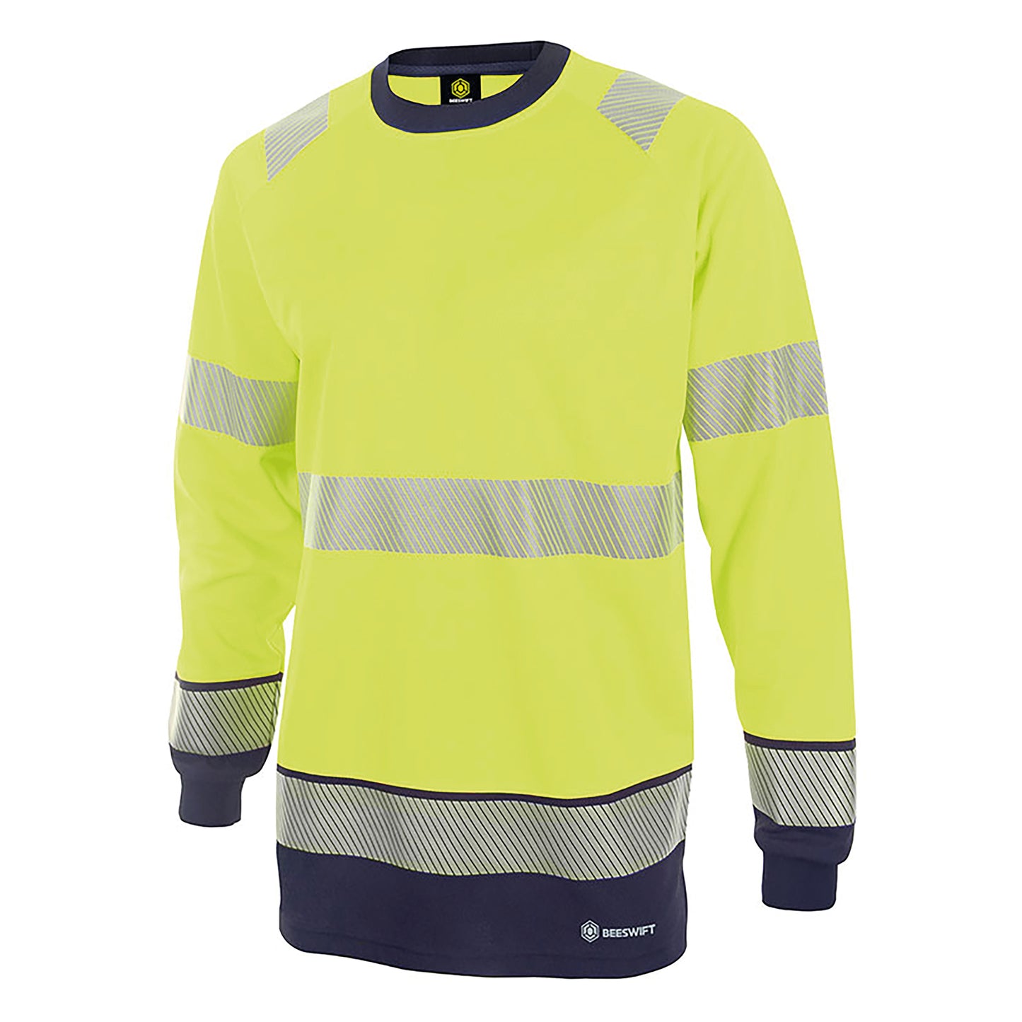 Beeswift High Visibility Two Tone Long Sleeve T-Shirt Saturn Yellow/Navy Blue 4XL