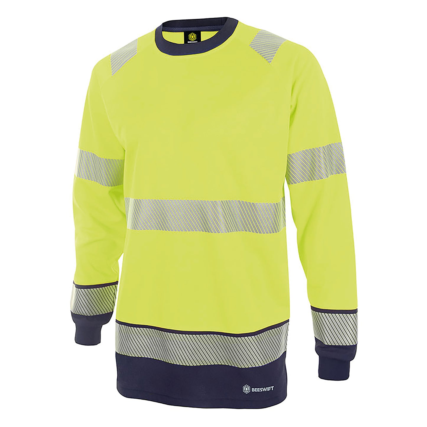 Beeswift High Visibility Two Tone Long Sleeve T-Shirt Saturn Yellow/Navy Blue M