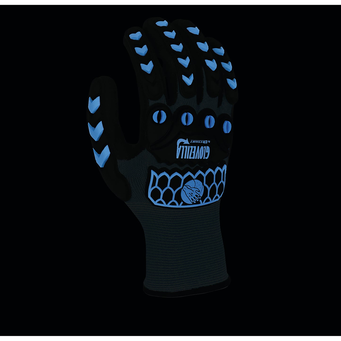 Beeswift Glovezilla Glow In The Dark GID Foam Nitrile Gloves 1 Pair Blue 2XL