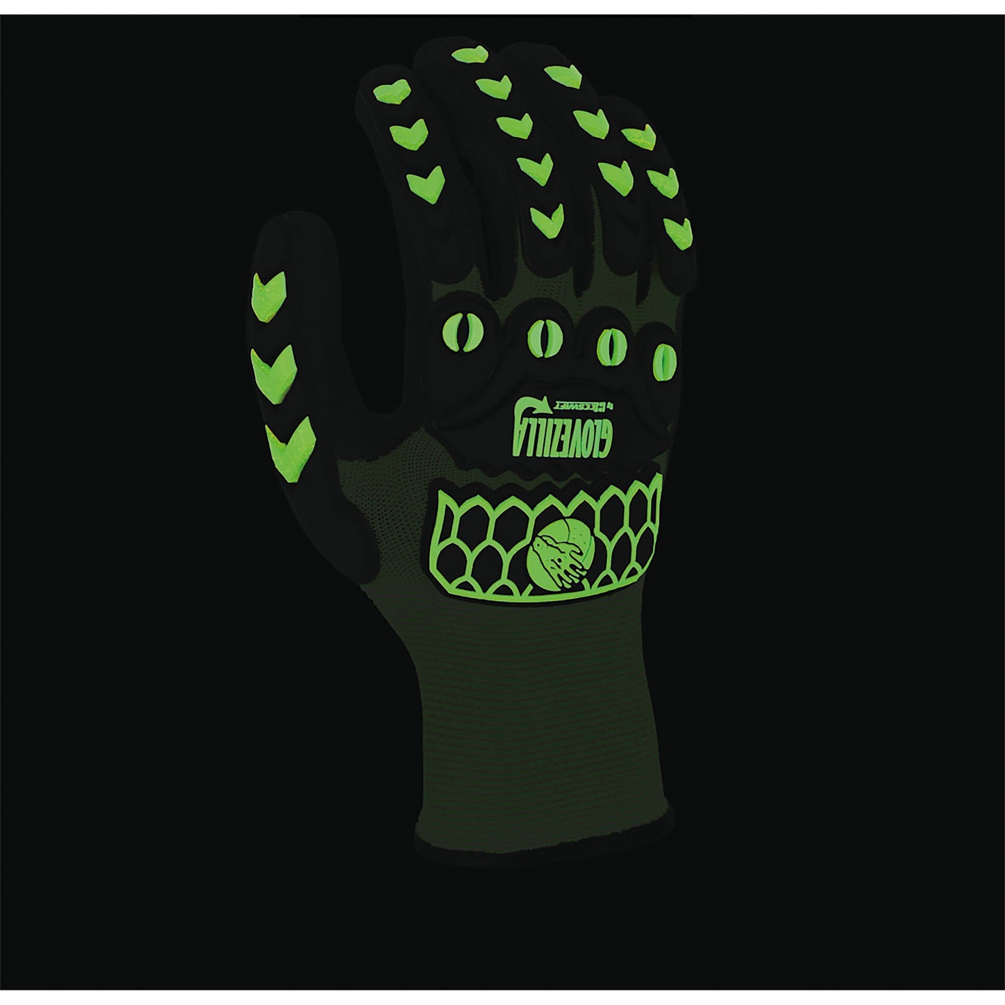 Beeswift Glovezilla Glow In The Dark GID Foam Nitrile Gloves 1 Pair Green L