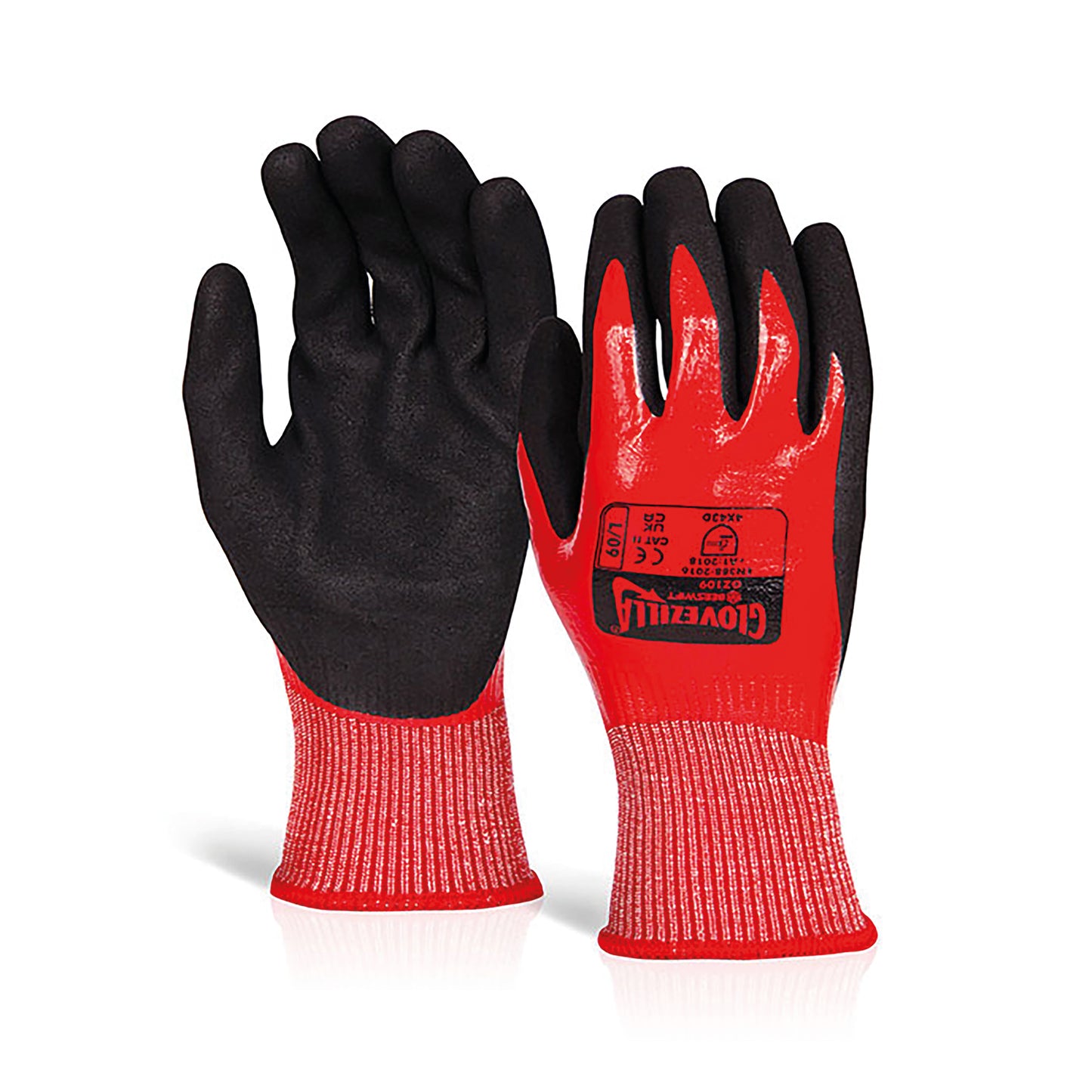 Beeswift Glovezilla Waterproof Nitrile Cut D Gloves (Pack of 10) Red 2XL