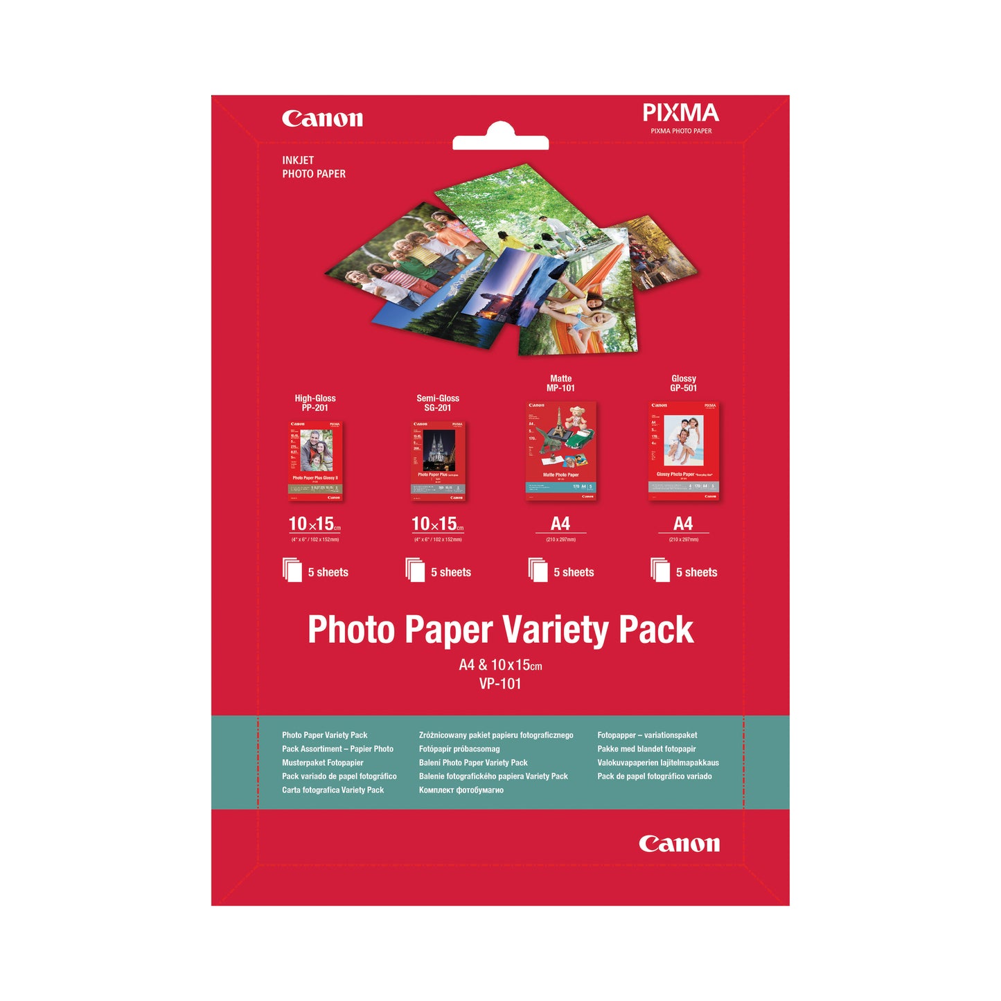 Canon VP-101 Photo Paper Variety Pack 4x6” and A4 - 20 Sheets