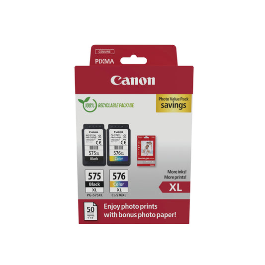 Canon PG-575XL/CL-576XL Inkjet Cartridges + Glossy Photo Paper Value Pack Black/Colour 5437C006