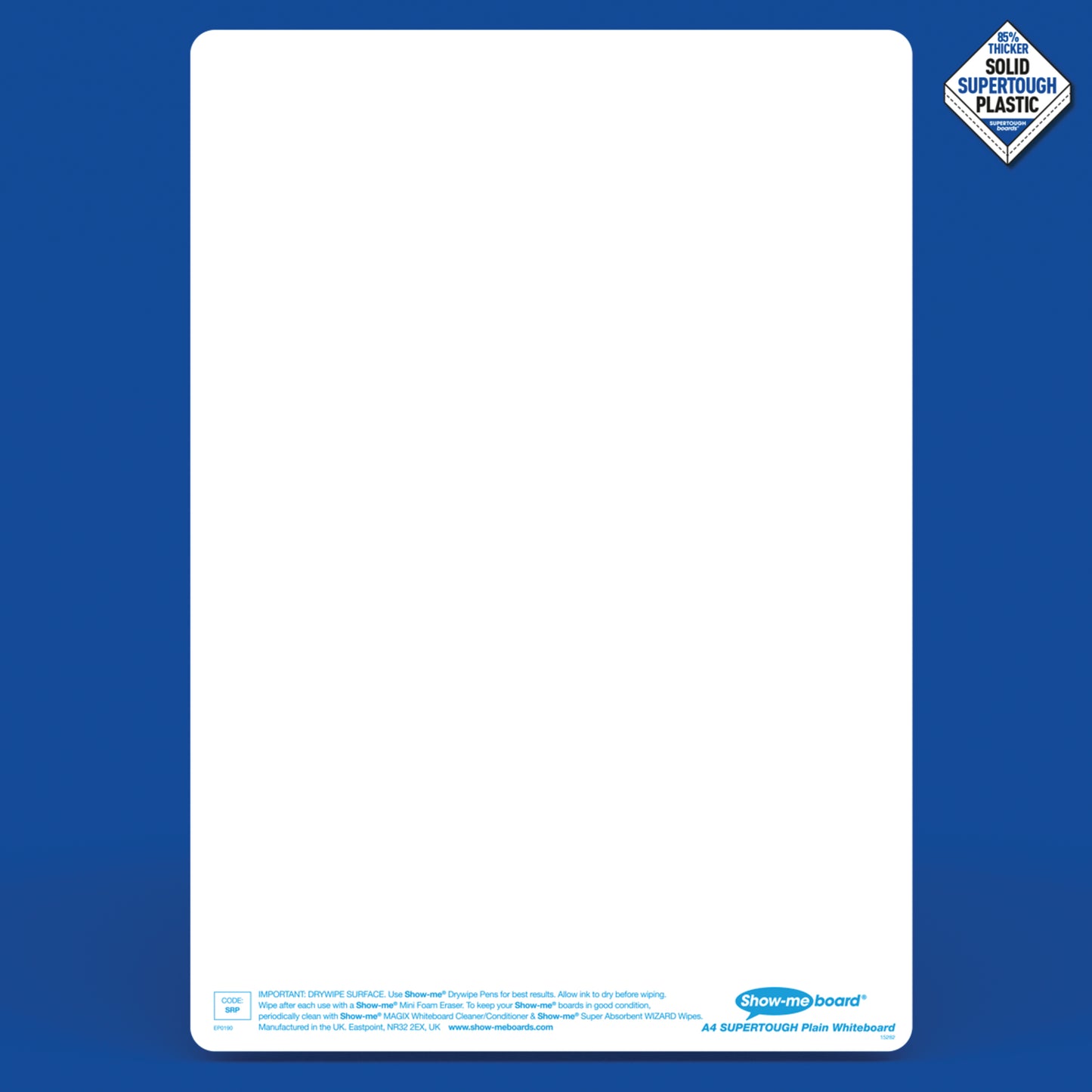 Show-me SUPERTOUGH A4 Whiteboards Plain/Plain Bulk Box (100 boards, pens and erasers + Free cleaners