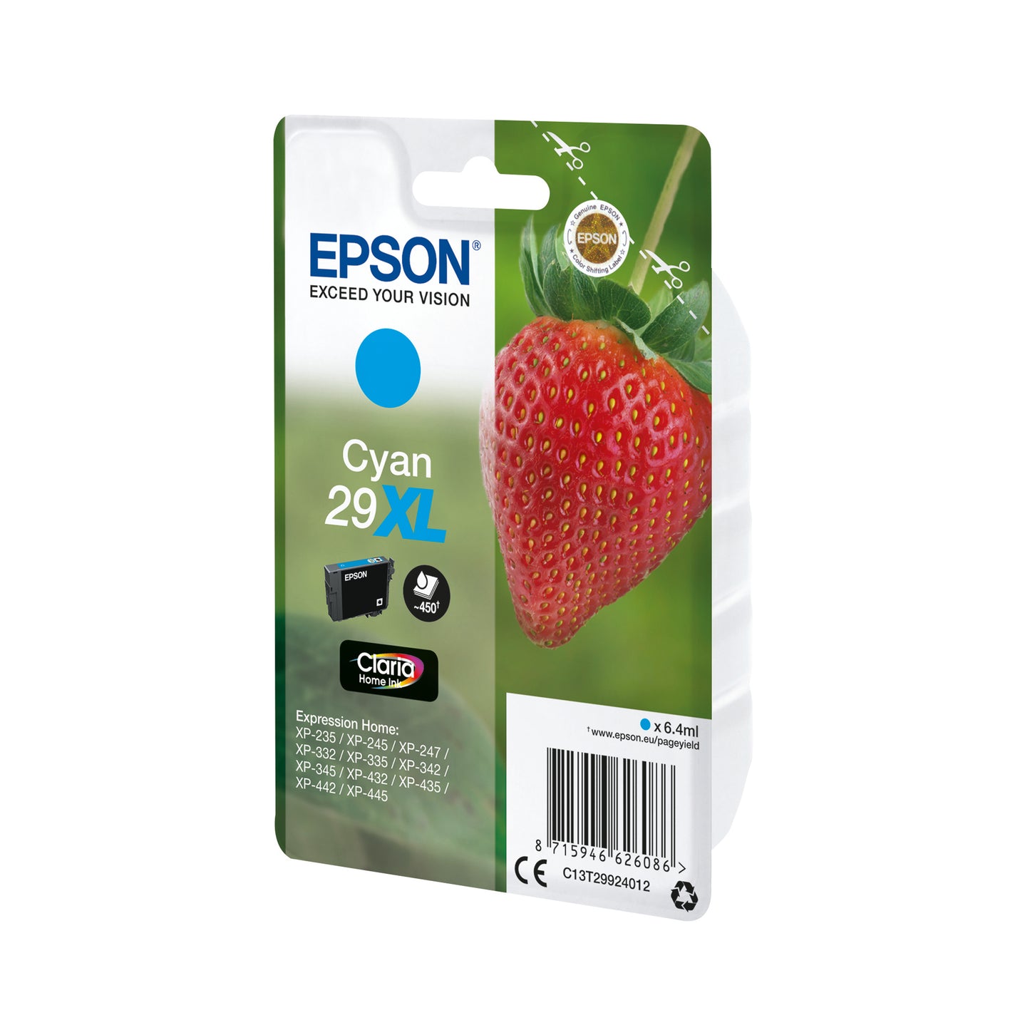 Epson 29XL Home Ink Cartridge Claria High Yield Strawberry Cyan C13T29924012