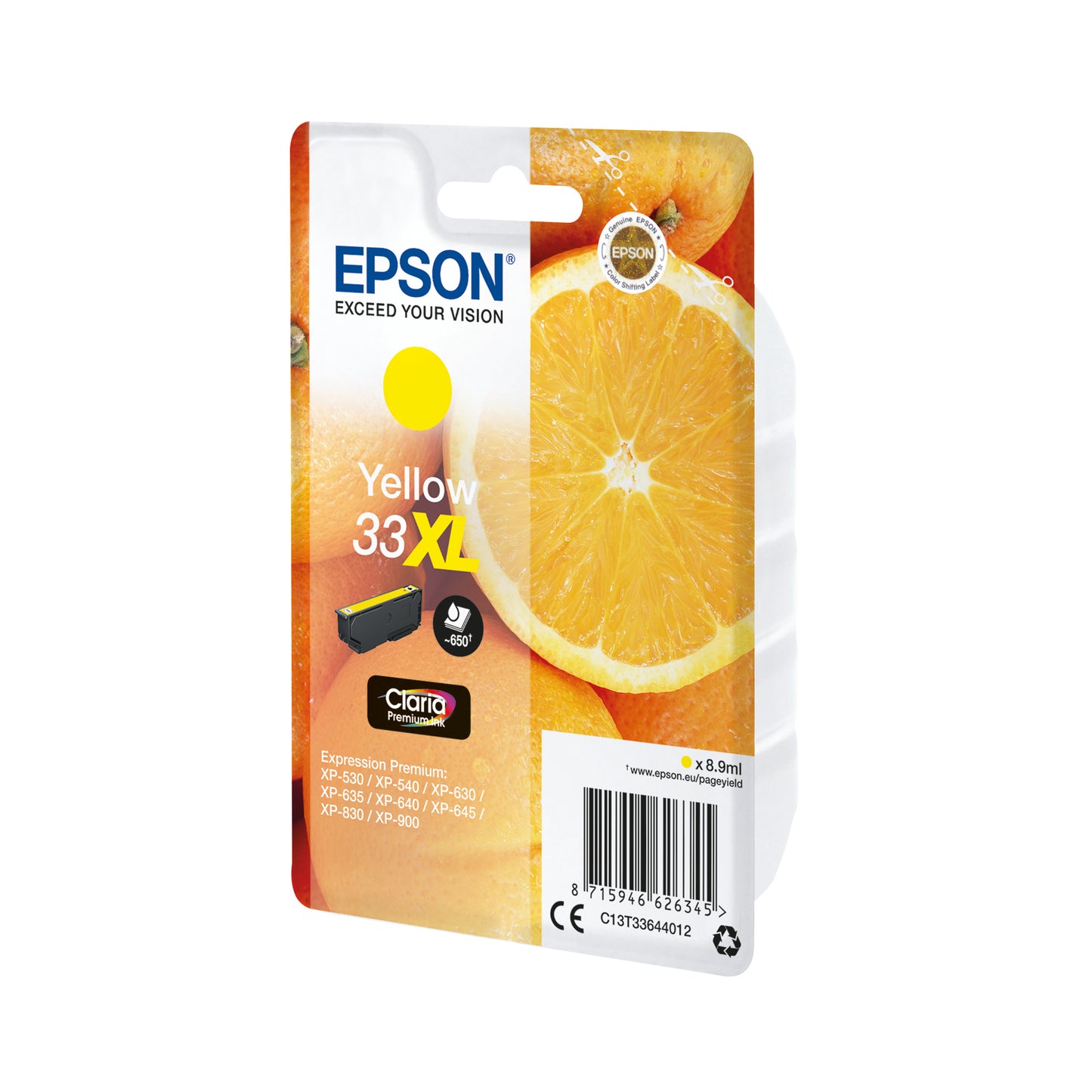 Epson 33XL Ink Cartridge Claria Premium High Yield Oranges Yellow C13T33644012