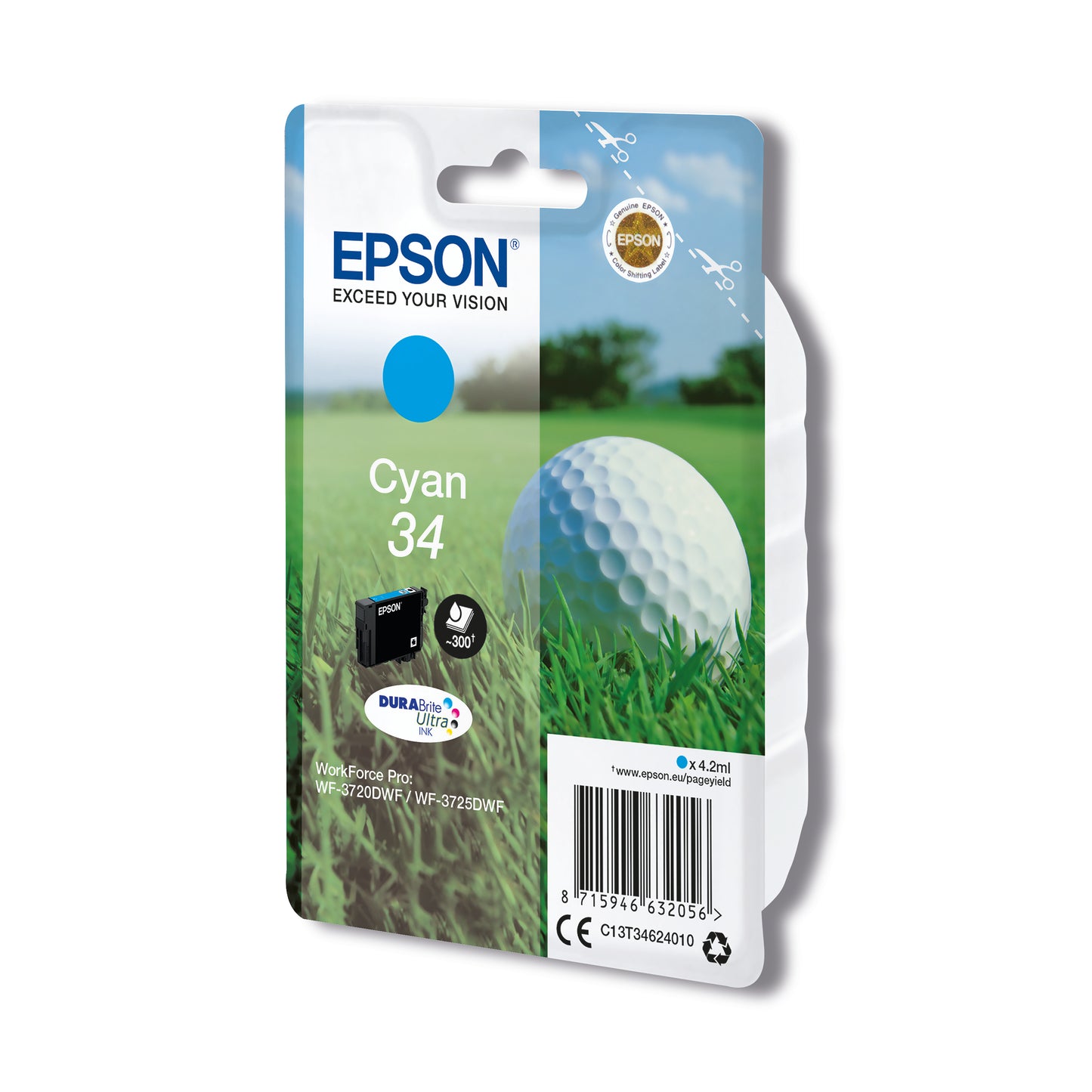 Epson 34 Ink Cartridge DURABrite Ultra Golf Ball Cyan C13T34624010