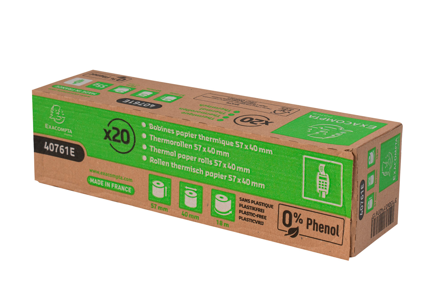 Exacompta Zero Plastic Thermal Receipt Roll 57mmx40mmx18m (Pack of 20) 40761E