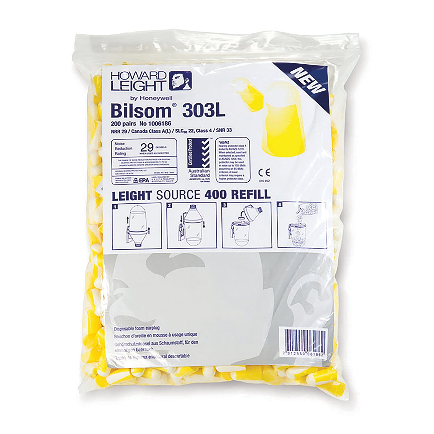 Honeywell 303L Bilsom Foam Earplug (Pack of 200) Yellow