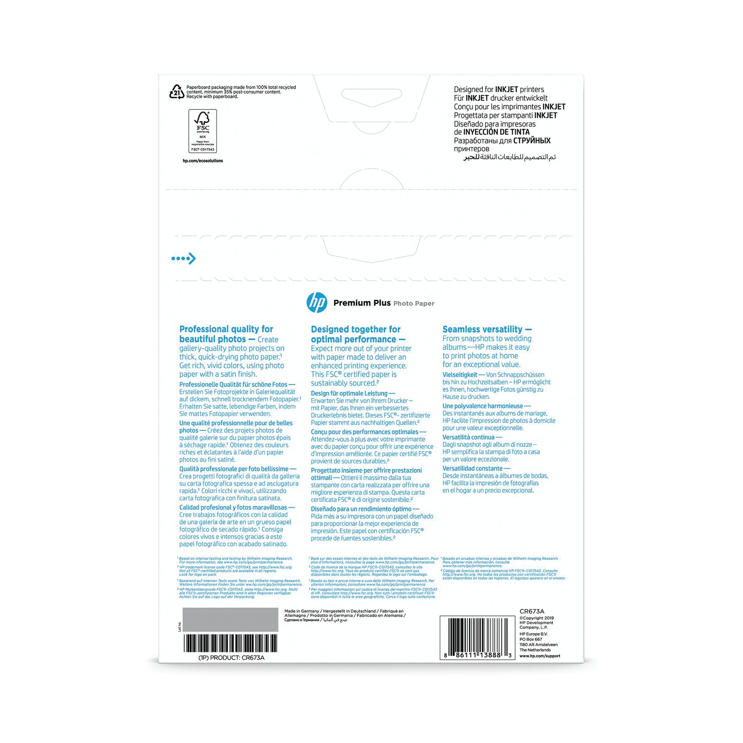 HP A4 White Premium Semi-Glossy Photo Paper (Pack of 20) CR673A