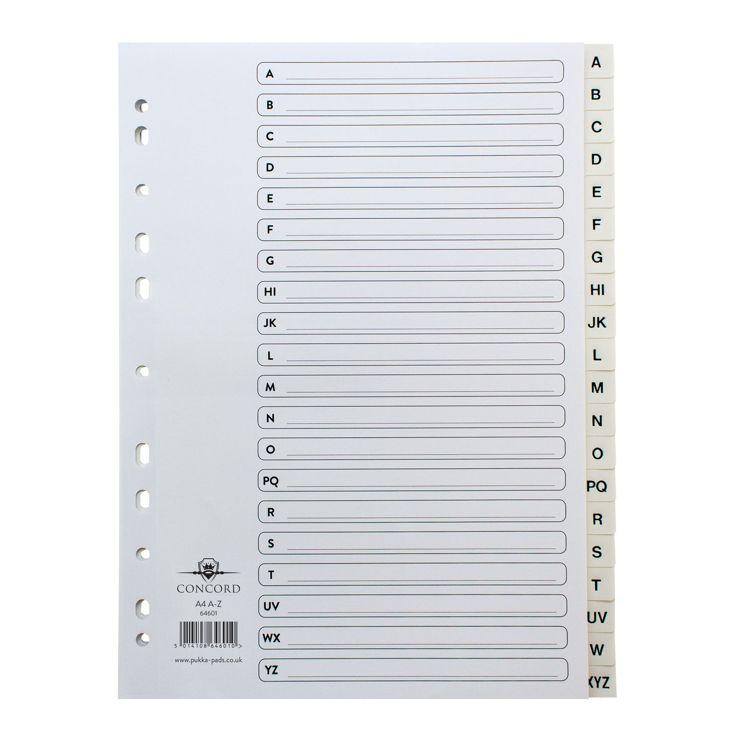 Concord Index A-Z 20-Part A4 Polypropylene White 64601