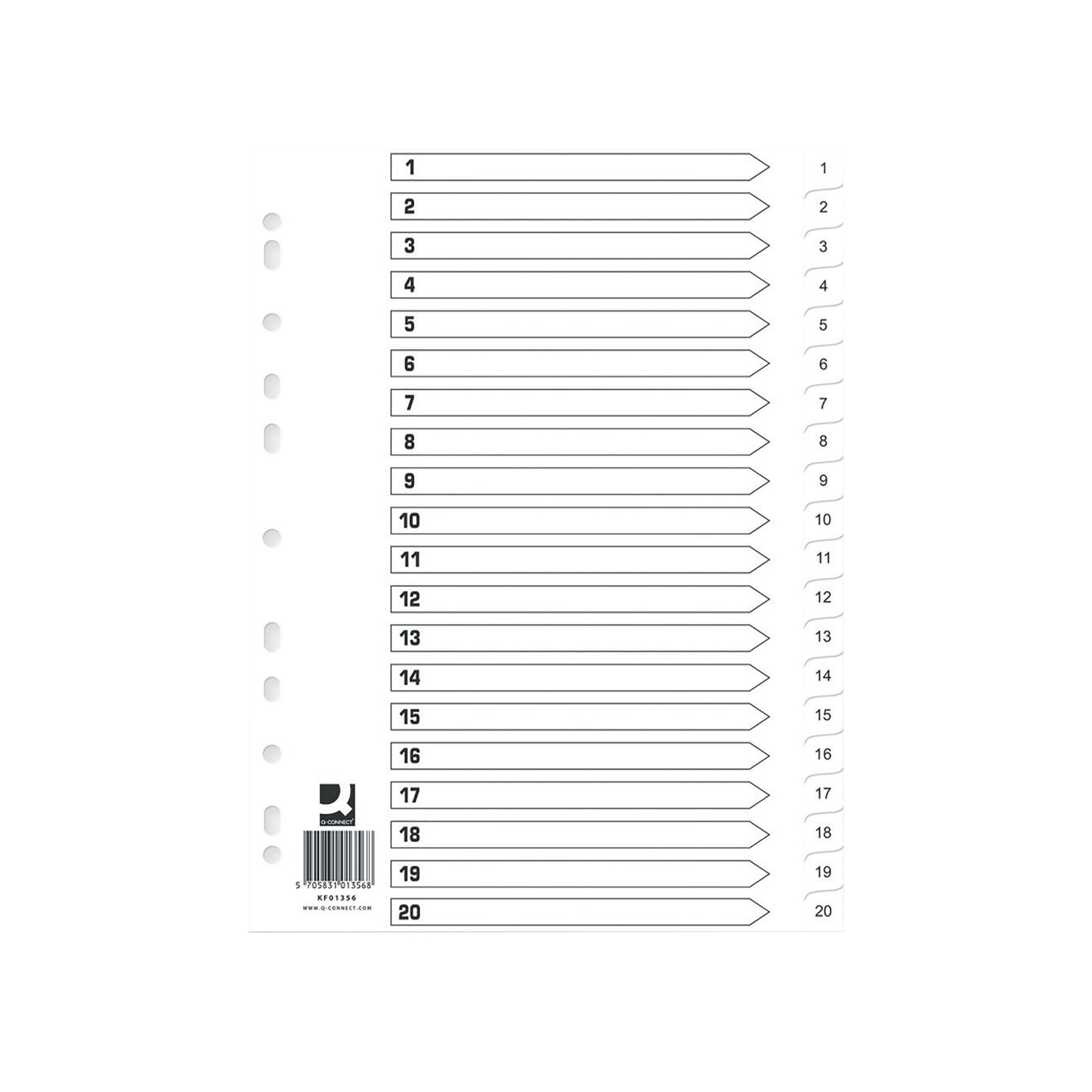 Q-Connect Index 1-20 Polypropylene White (Pack of 10) KF01356Q