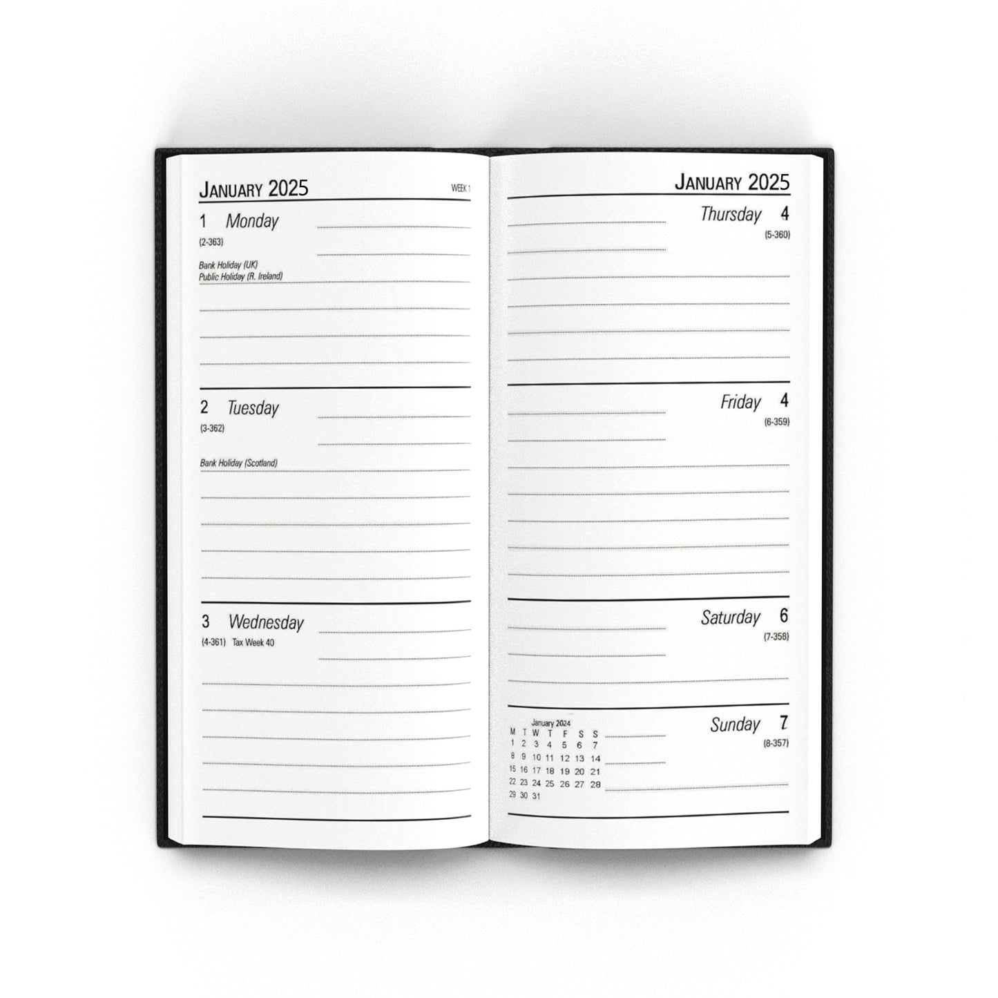 Slim Desk Diary Portrait Week To View Black 2025 KF1BK25