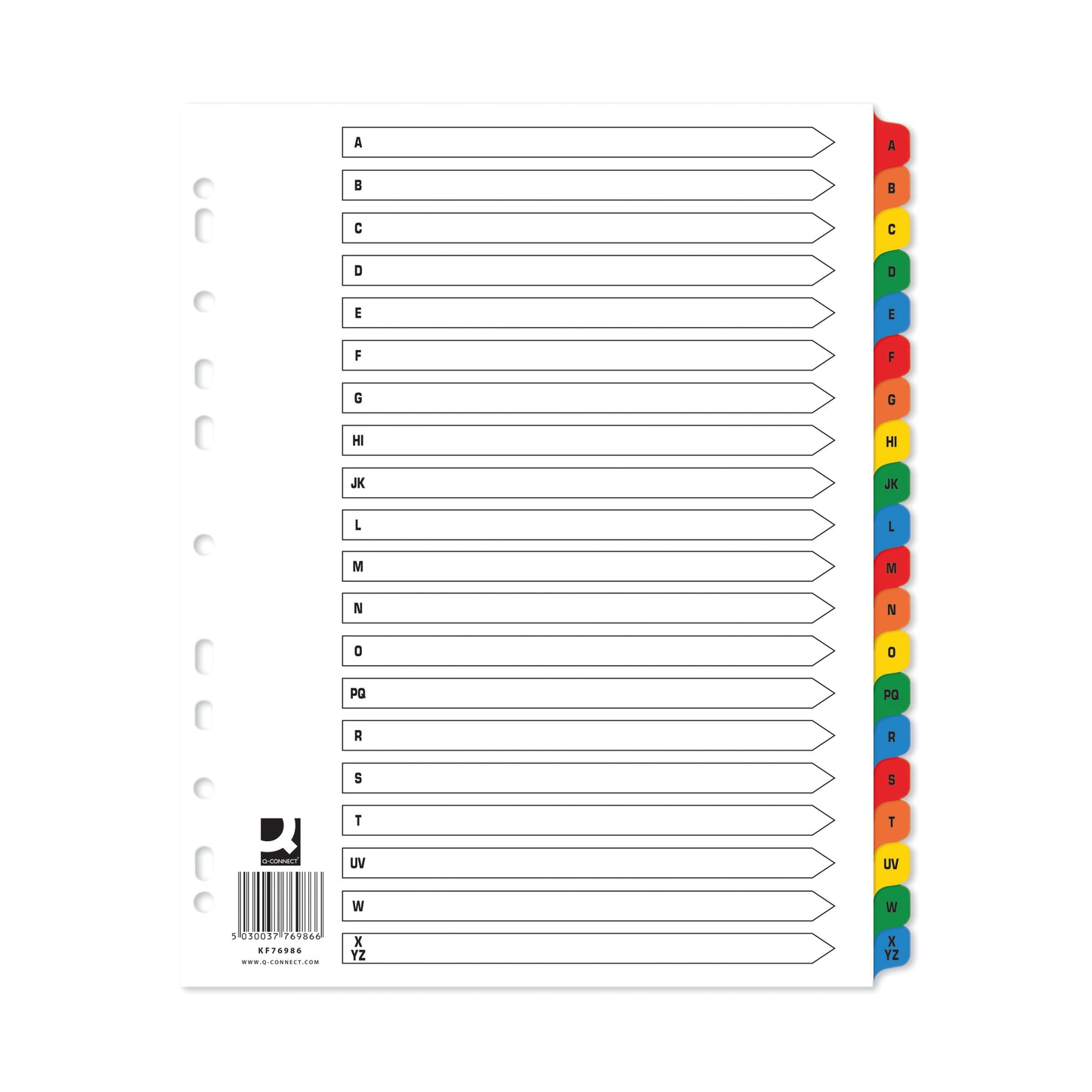 Q-Connect EW Index A-Z Reinforced Multicoloured (Pack of 15) KF76986Q