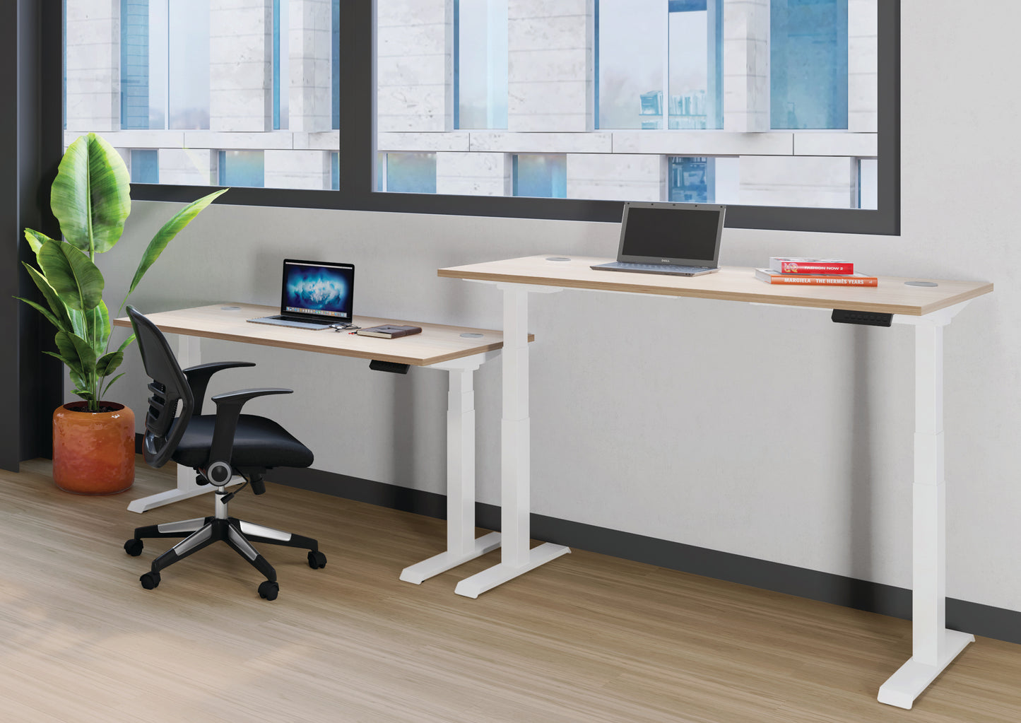 Jemini Sit/Stand Desk with Cable Ports 1200x800x630-1290mm White/White KF809791